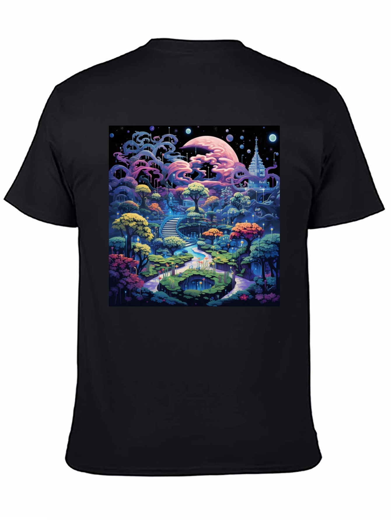 Black Fantasy Landscape Graphic Tee - Black Cotton Blend view 4