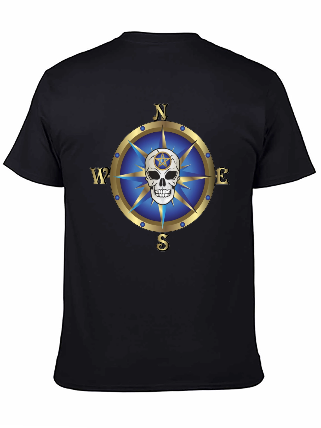 Black Compass Skull Graphic T-Shirt - Bold Black Tee view 4