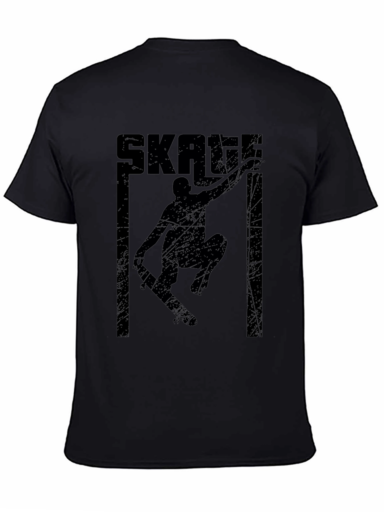 Black Skateboarding Graphic Tee - Black Cotton Skater T-Shirt view 4