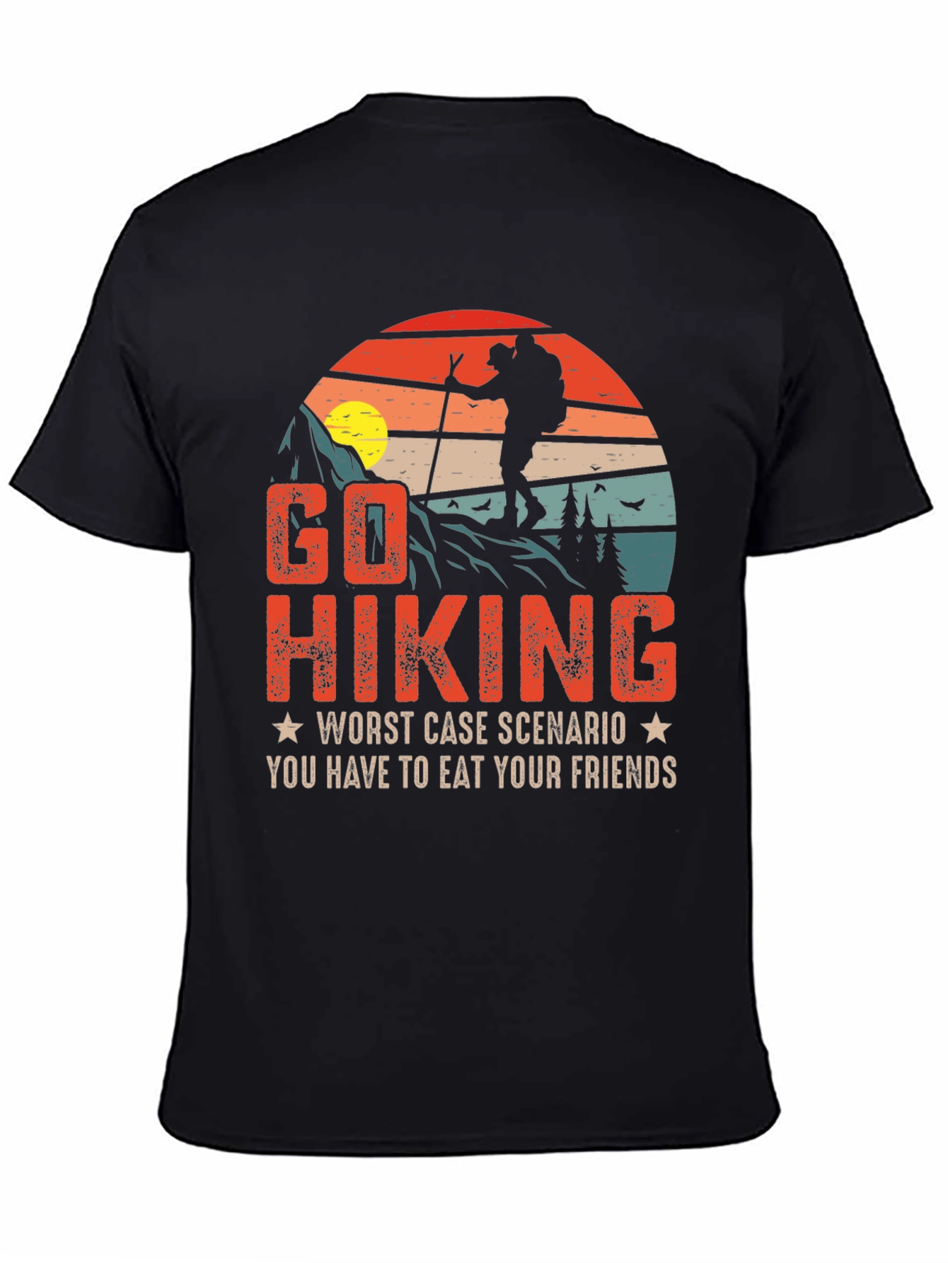 Black Go Hiking Funny Graphic T-Shirt view 4