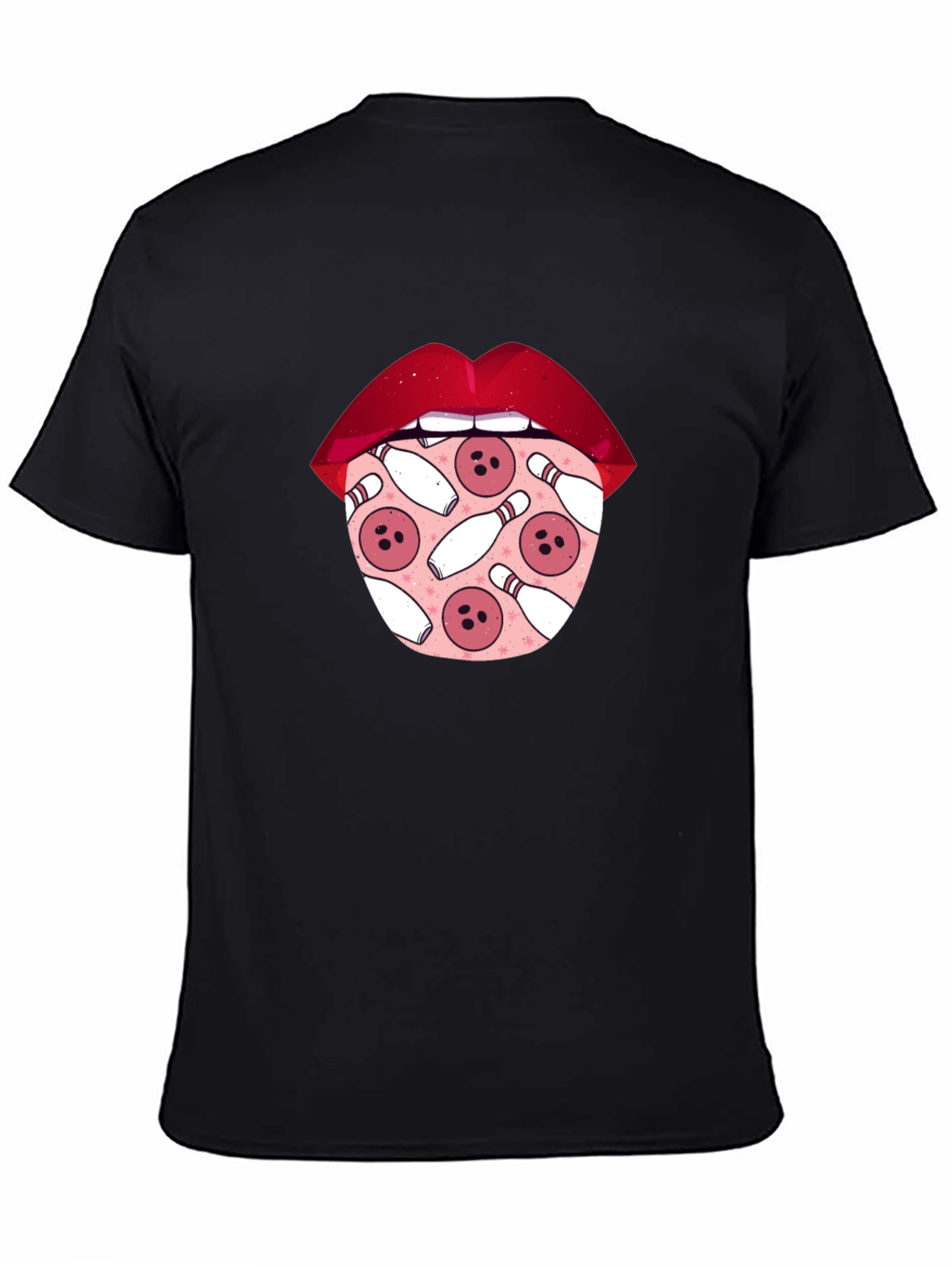 Black Bowling Lips Graphic Tee - Unique Design view 4