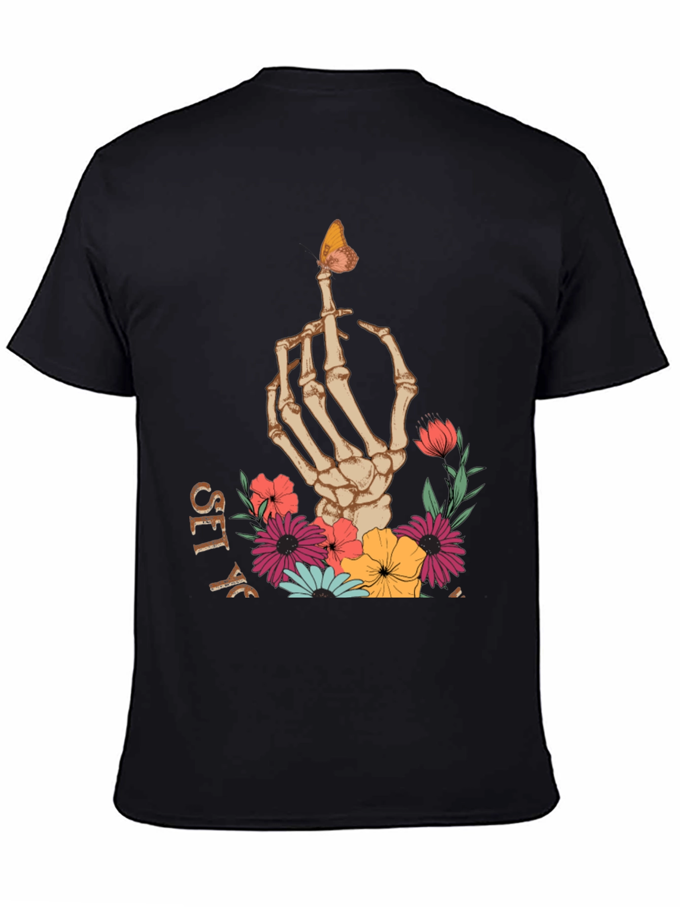 Black Floral Skeleton Hand Graphic Tee - Men's Black T-Shirt view 4