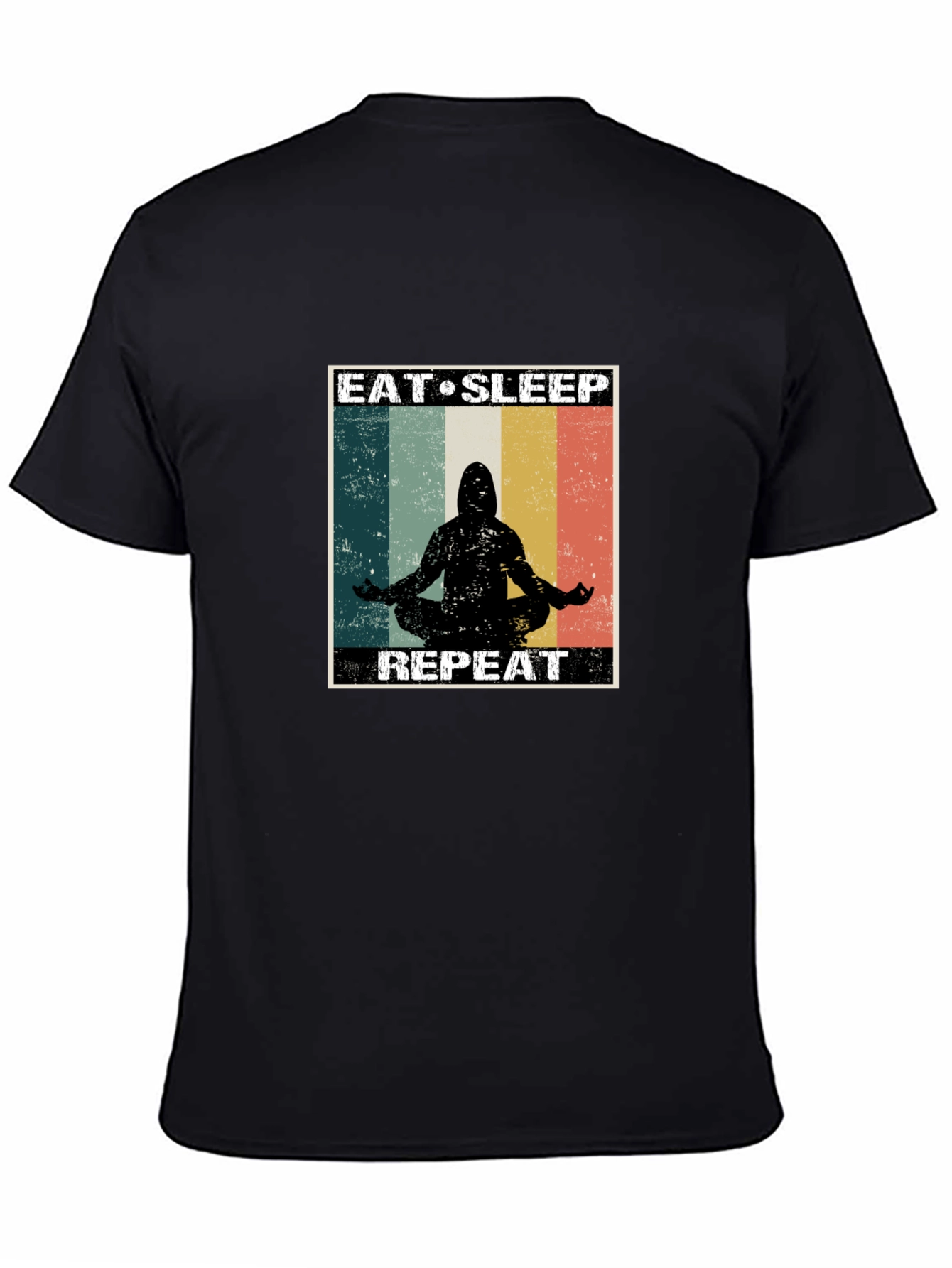Black Eat Sleep Meditate Repeat Black T-Shirt view 4