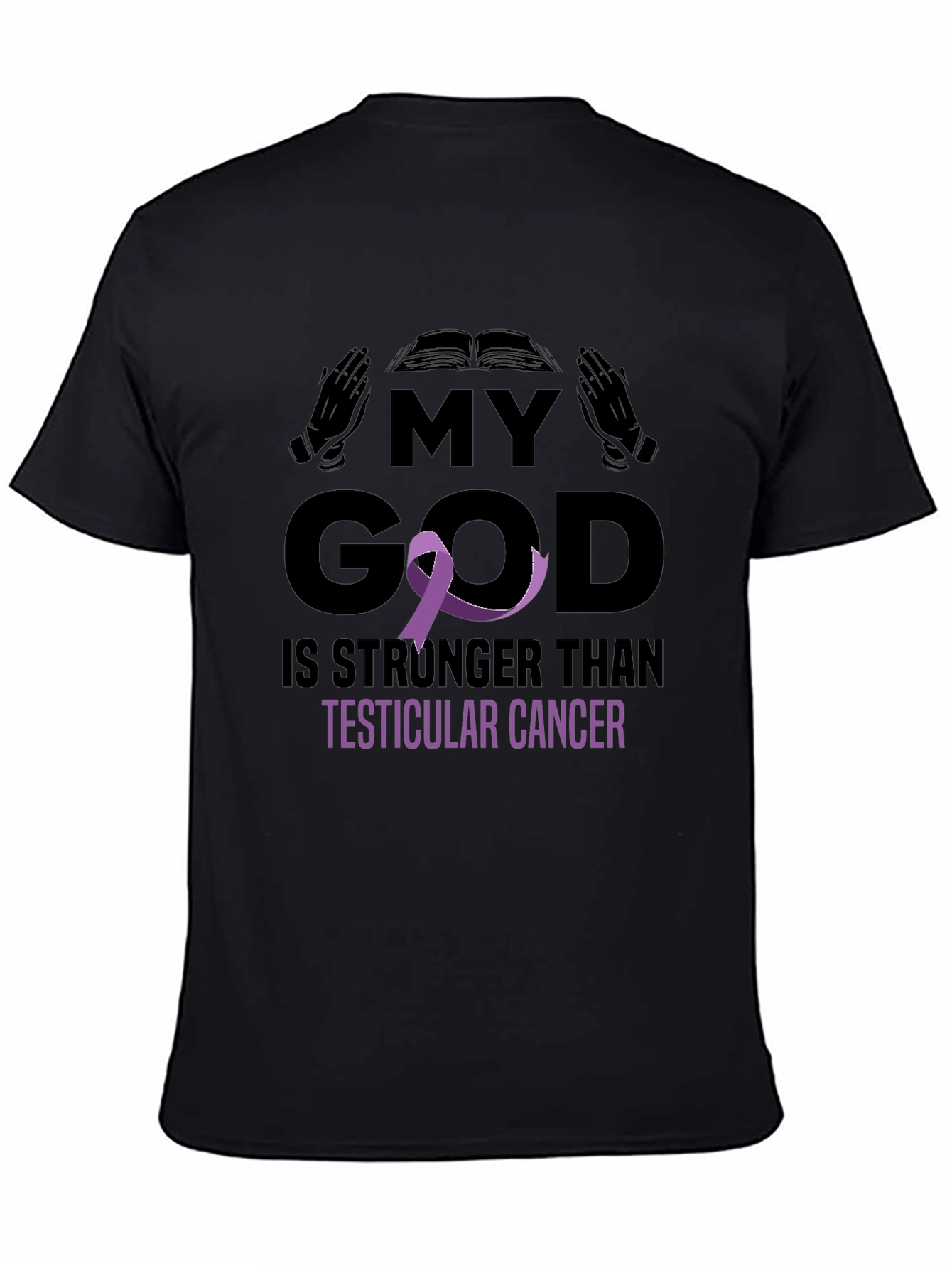 Black My God Stronger Than Testicular Cancer Awareness T-Shirt view 4