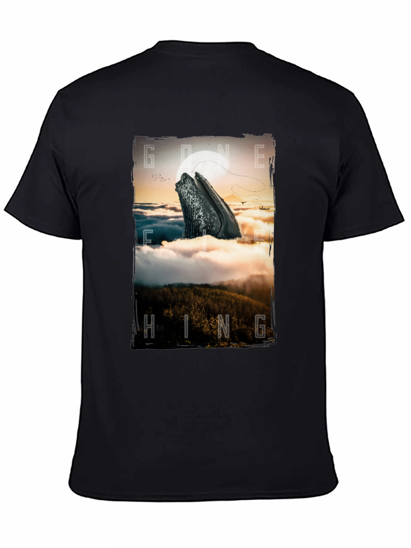 Black Gone Hiking Whale Graphic Tee - Black Cotton T-Shirt view 4