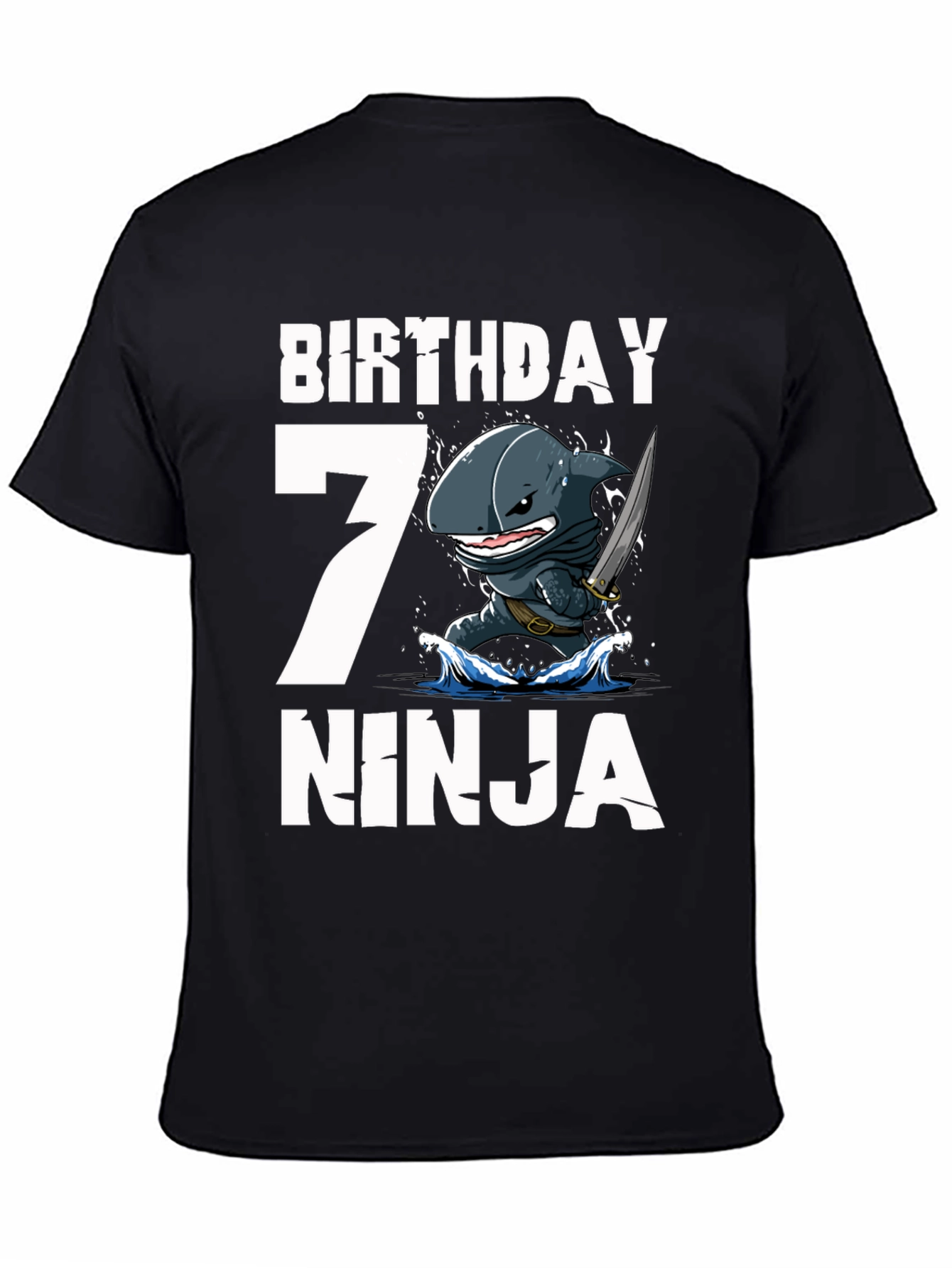 Black Birthday 7 Ninja Shark T-Shirt view 4