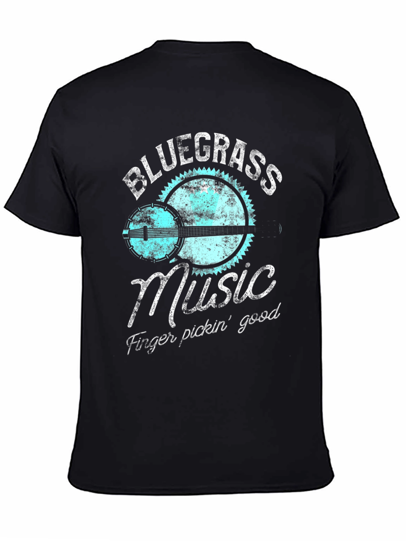 Black Bluegrass Music T-Shirt Banjo Guitar Graphic Tee view 4