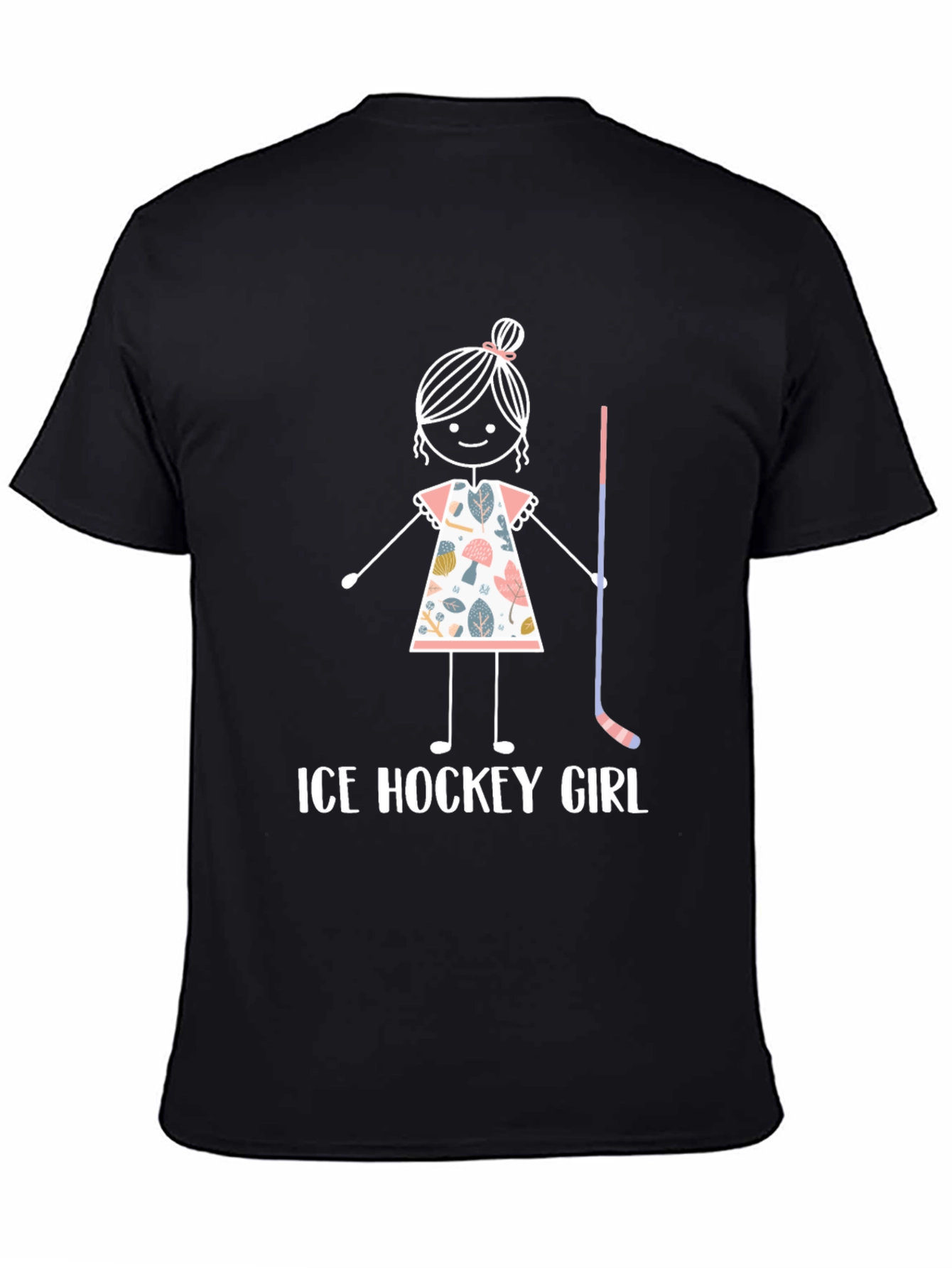 Black Ice Hockey Girl T-Shirt - Cute Stick Figure Design view 4