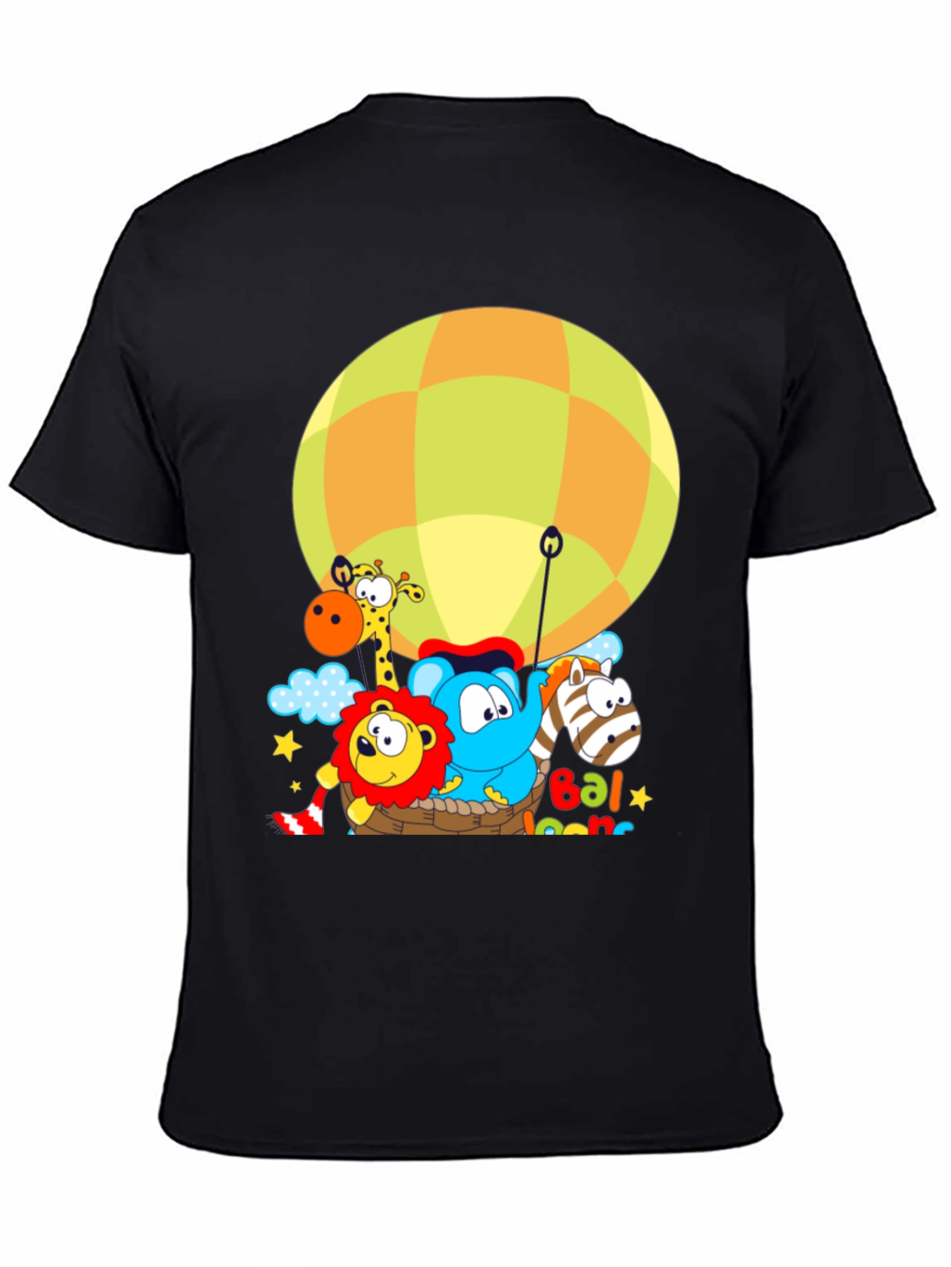 Black Cartoon Animal Balloon Ride Graphic T-Shirt view 4