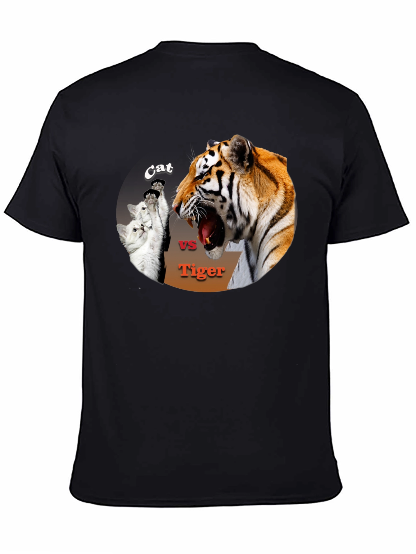 Black Cat vs. Tiger Black T-Shirt view 4