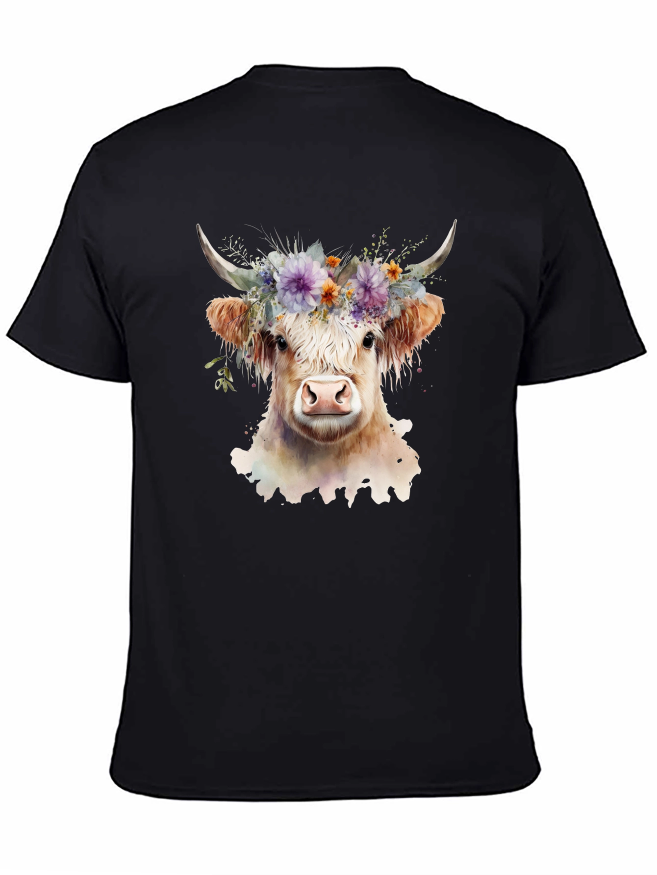 Black Floral Cow Graphic Tee - Unisex Soft Cotton view 4