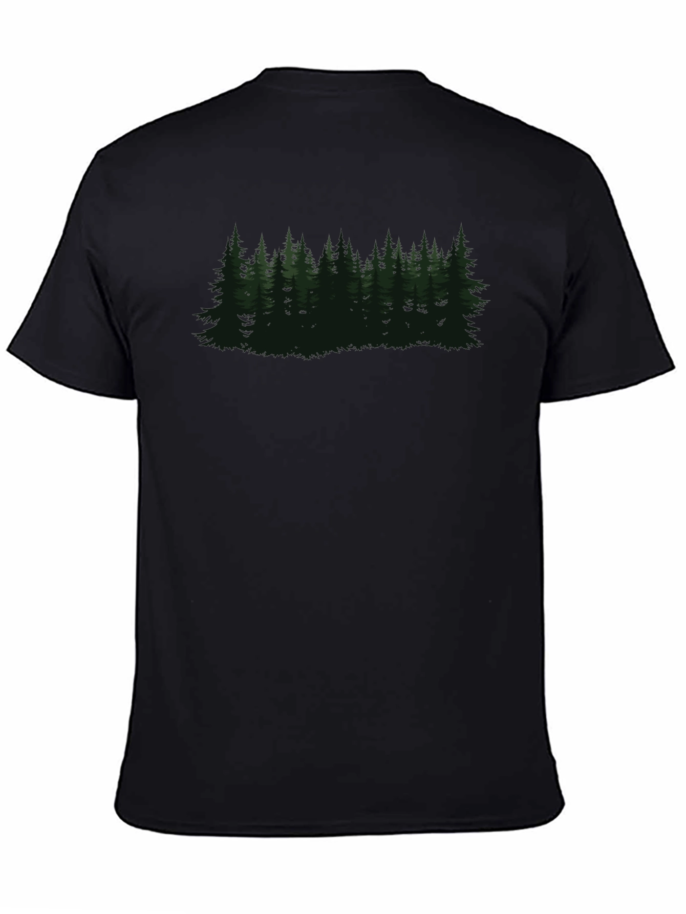 Black Men's Black T-Shirt with Forest Graphic view 4