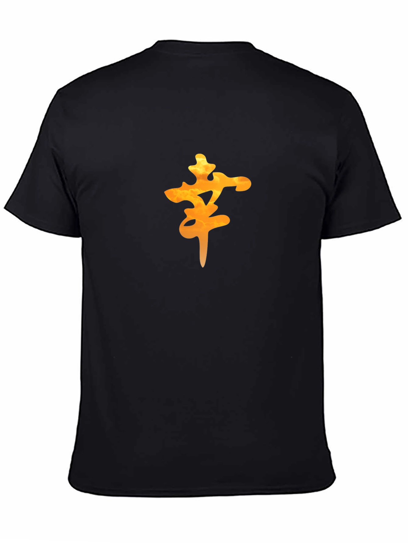 Black Men's Black Tee with Orange Lucky Symbol view 4