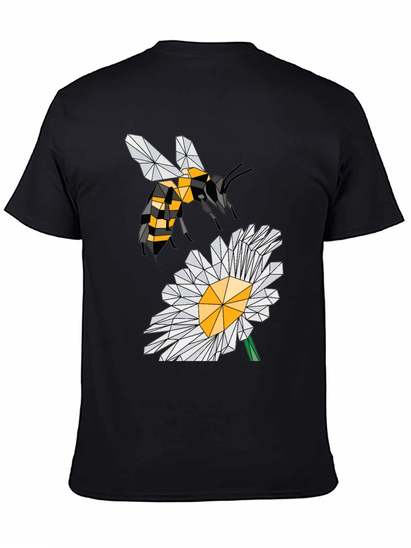 Black Geometric Bee & Daisy Black T-Shirt view 4