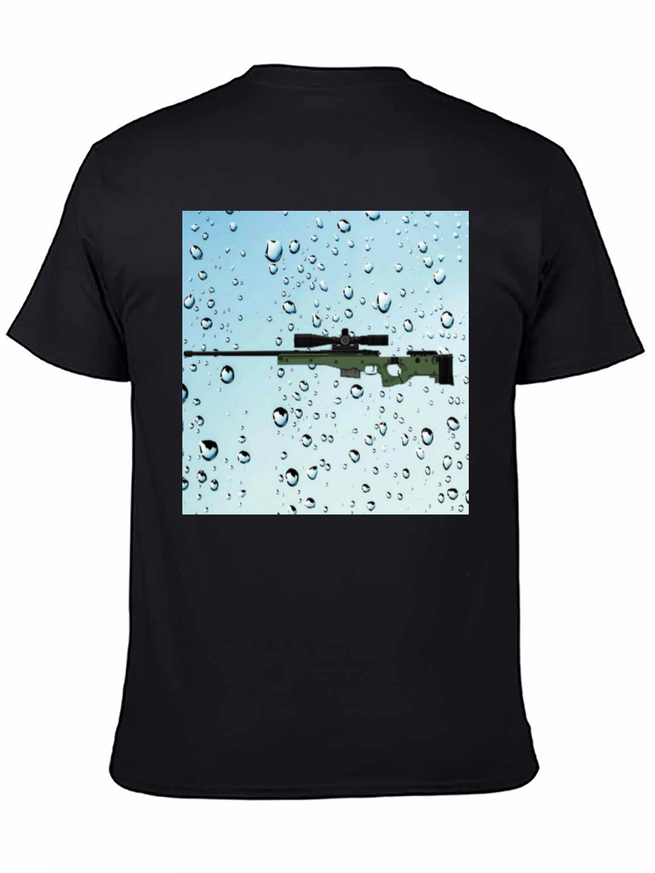 Black Gun on Rainy Window T-Shirt - Cool Graphic Tee view 4