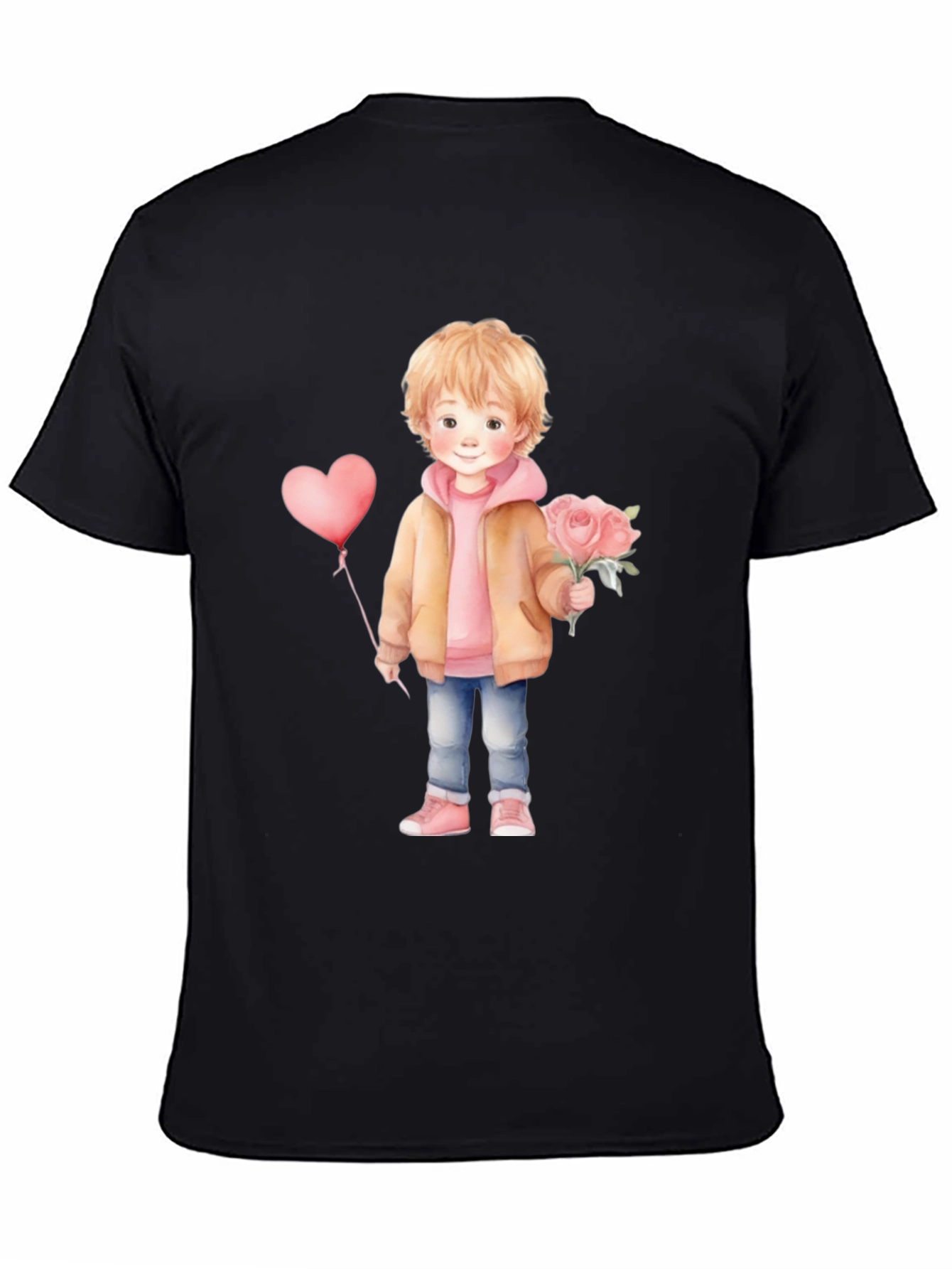 Black Cute Boy with Flowers and Balloon T-Shirt view 4
