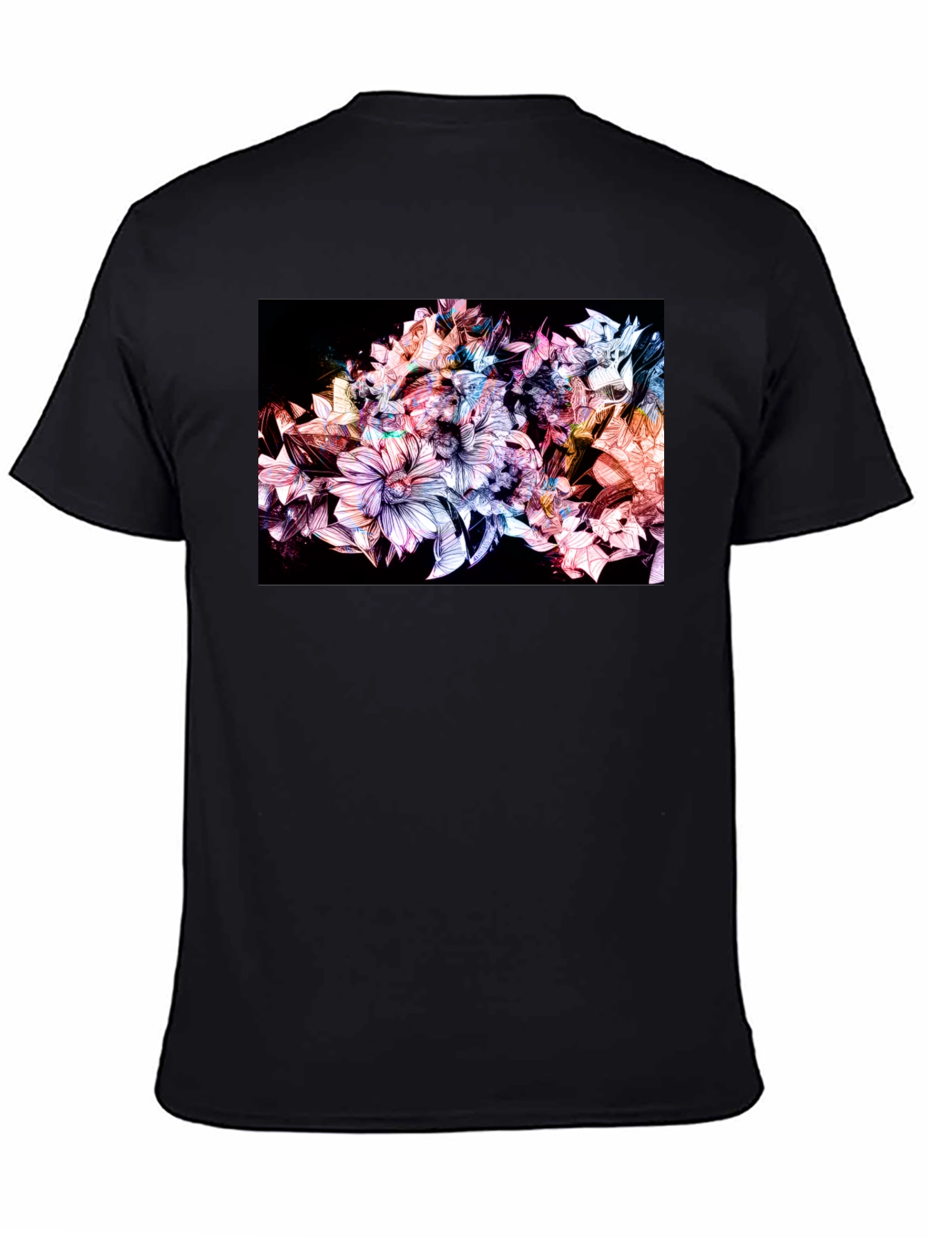 Black Floral Design Black T-Shirt view 4