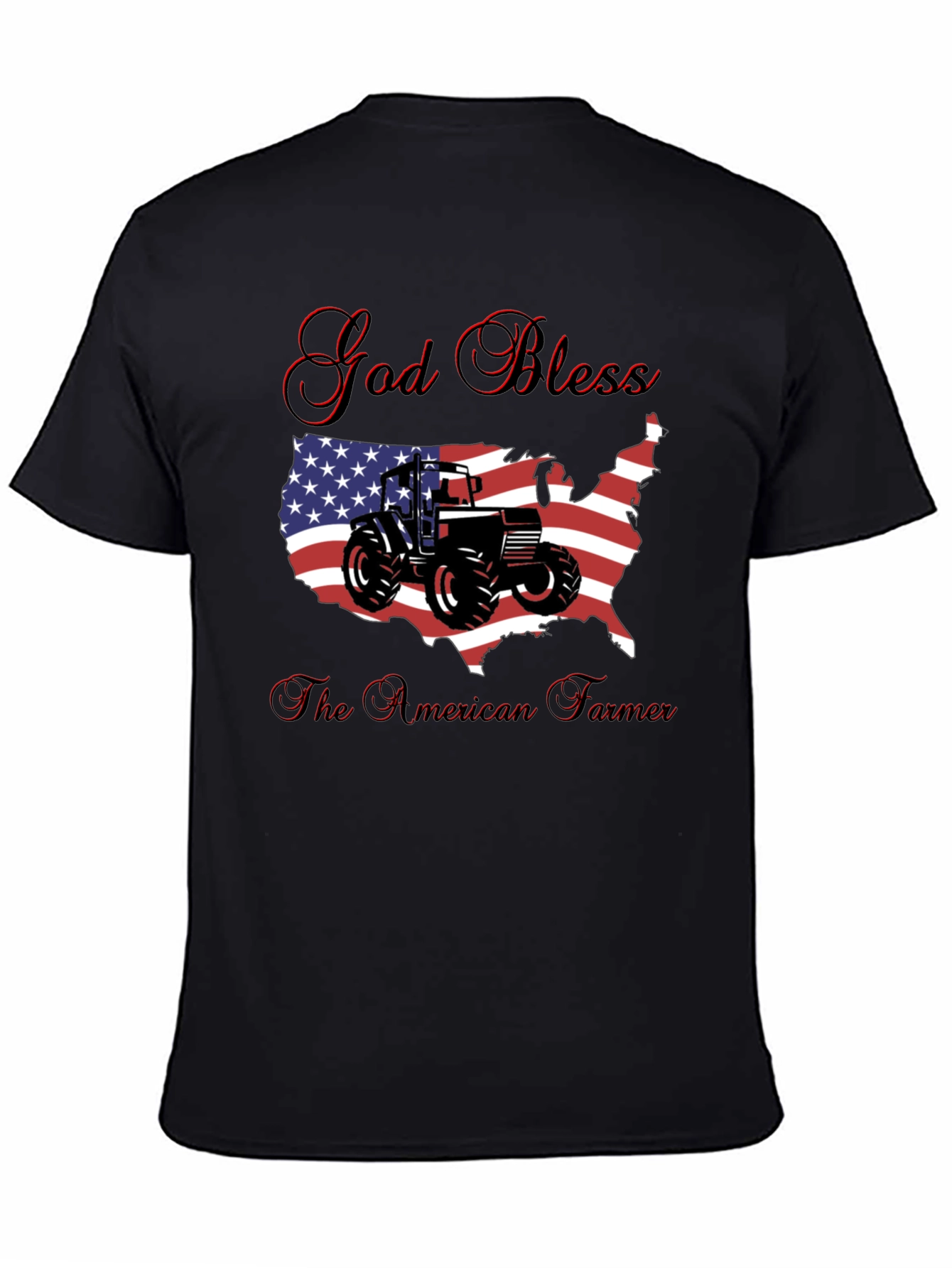 God Bless American Farmer Tractor USA Flag T-Shirt - 4
