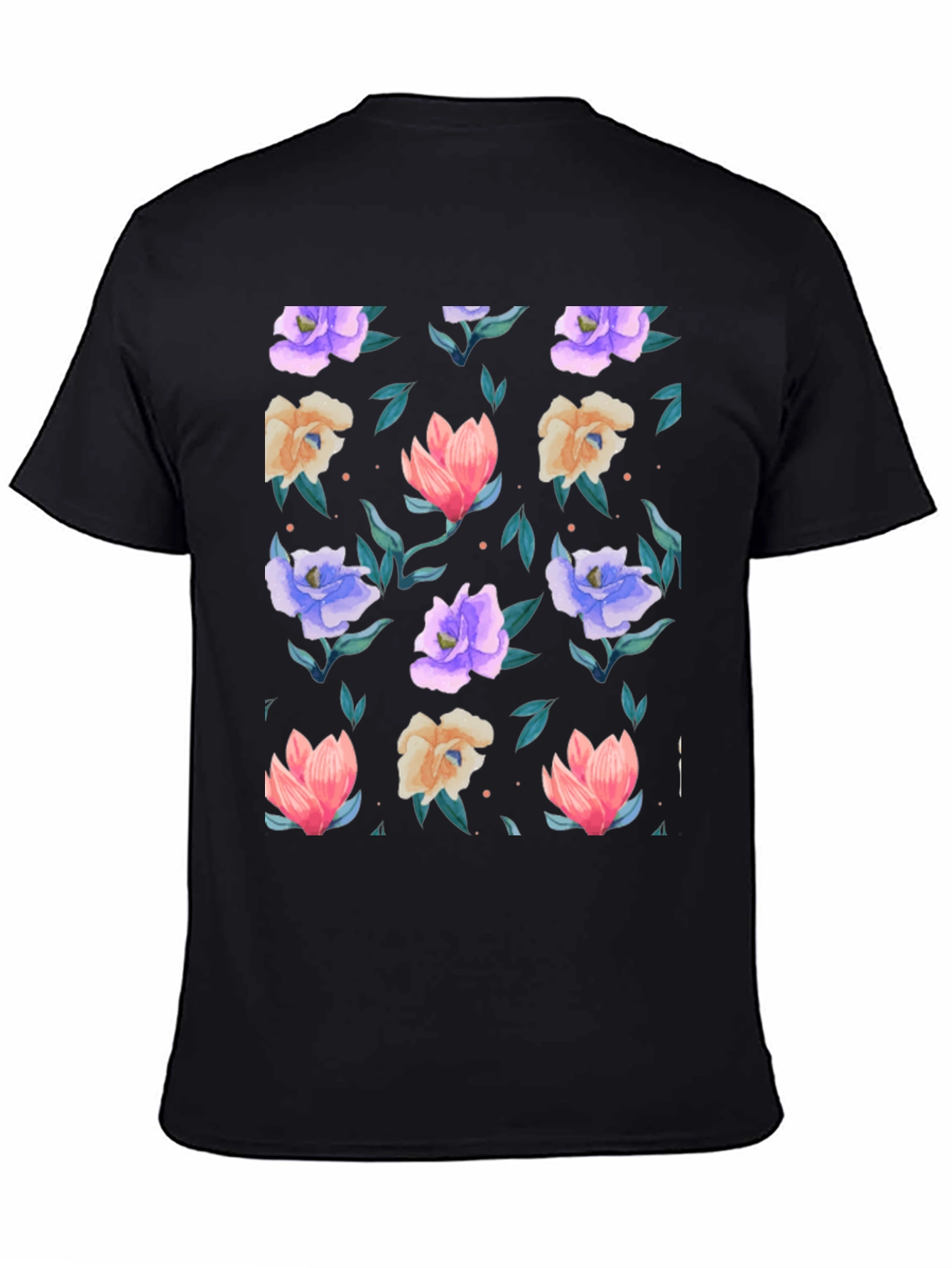 Black Floral Print T-Shirt - Black - Vibrant Blooms view 4