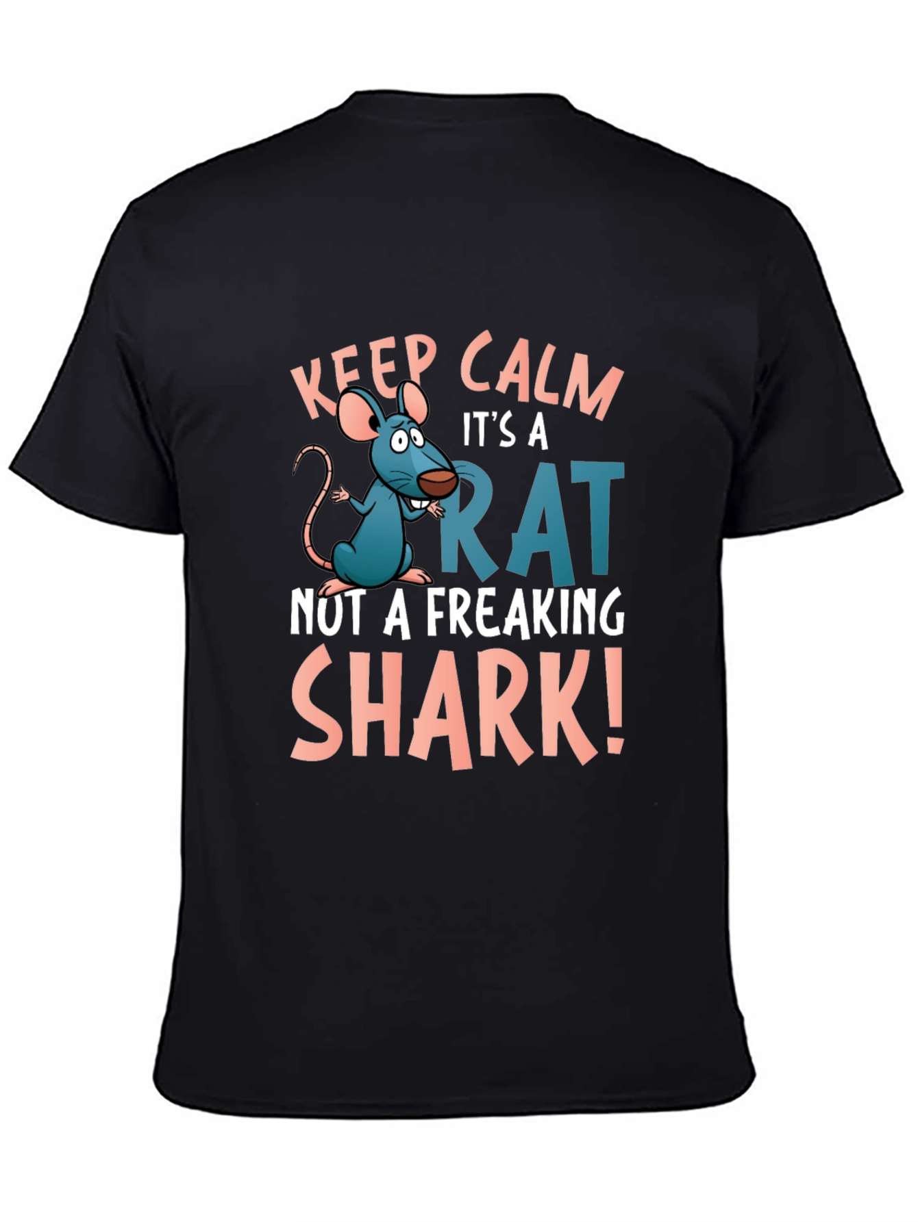 Black Keep Calm Rat T-Shirt: Funny Cartoon Rat Design view 4