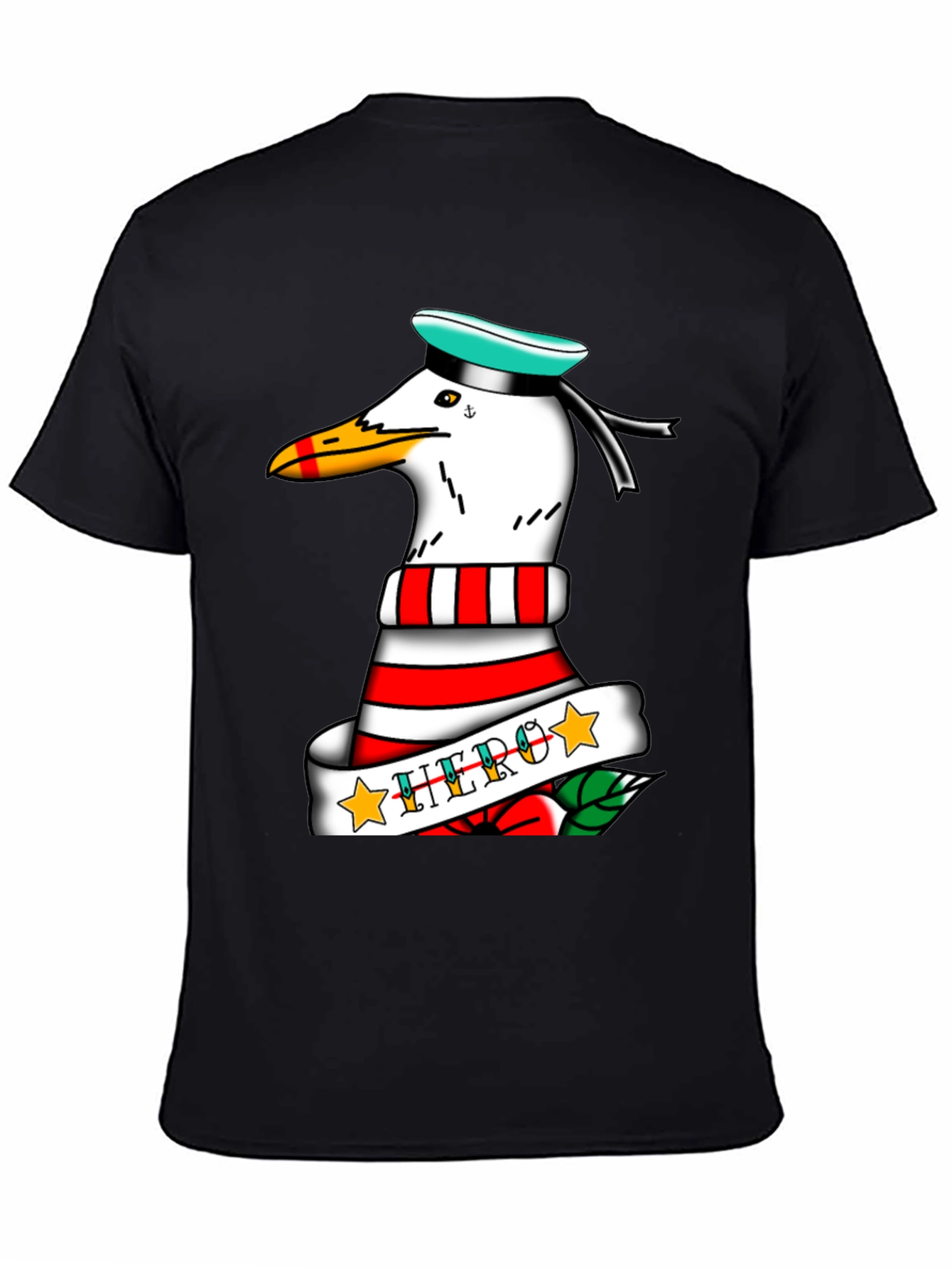 Black Seagull Sailor "Hero" Tattoo Style Graphic Tee - Black view 4