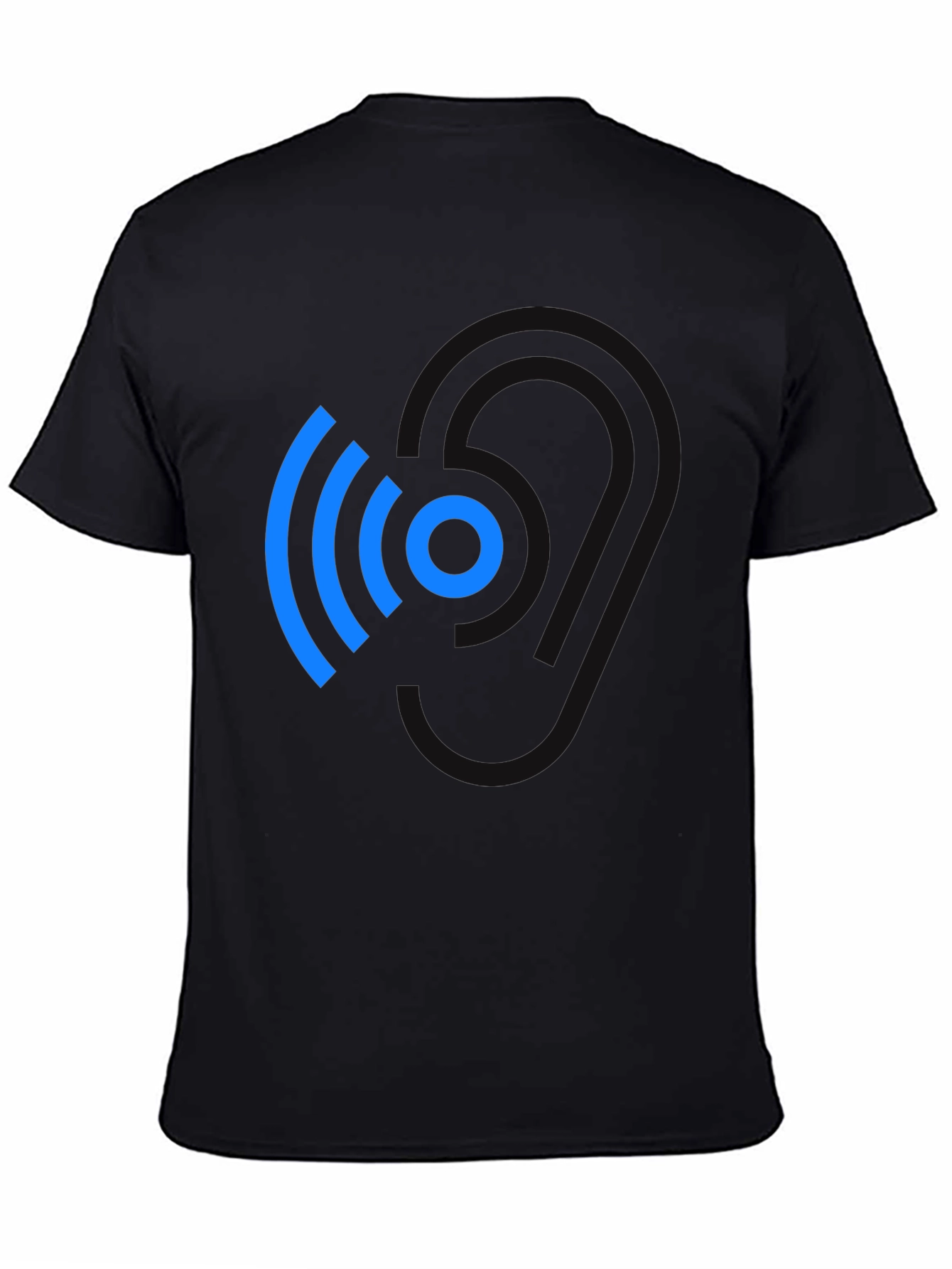 Black Modern Blue Wireless Signal Black T-Shirt view 4