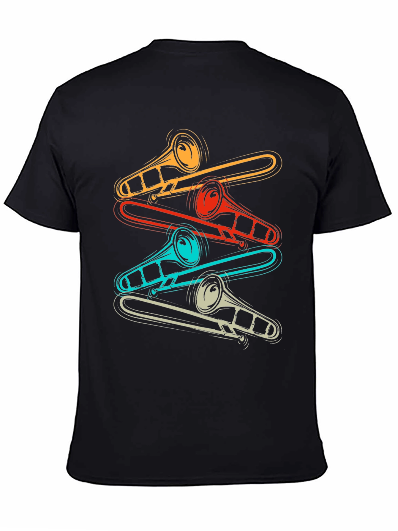 Black Retro Trombone Music Lover T-Shirt view 4
