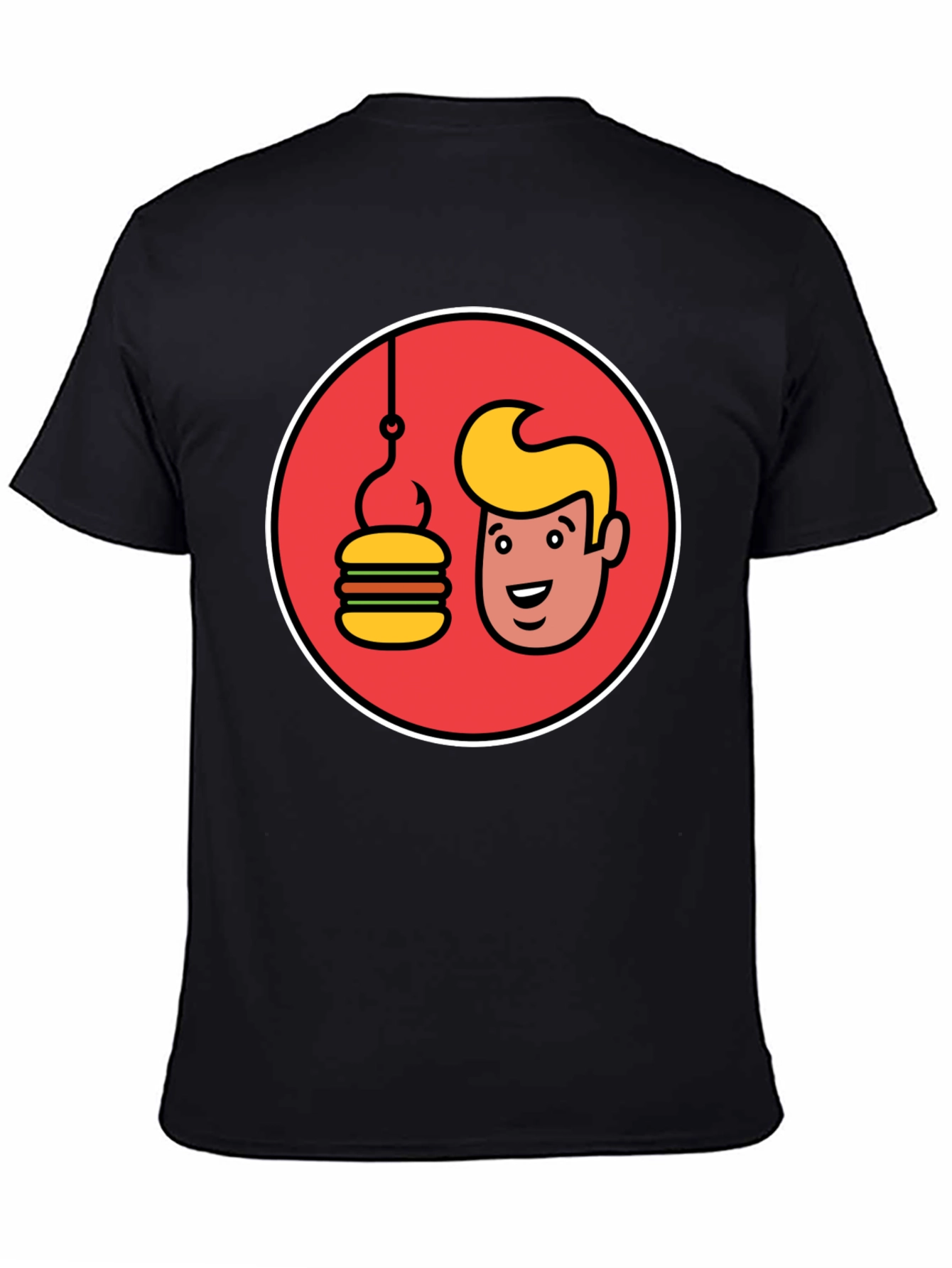 Black Funny Man & Burger Fishing Hook Black T-Shirt view 4