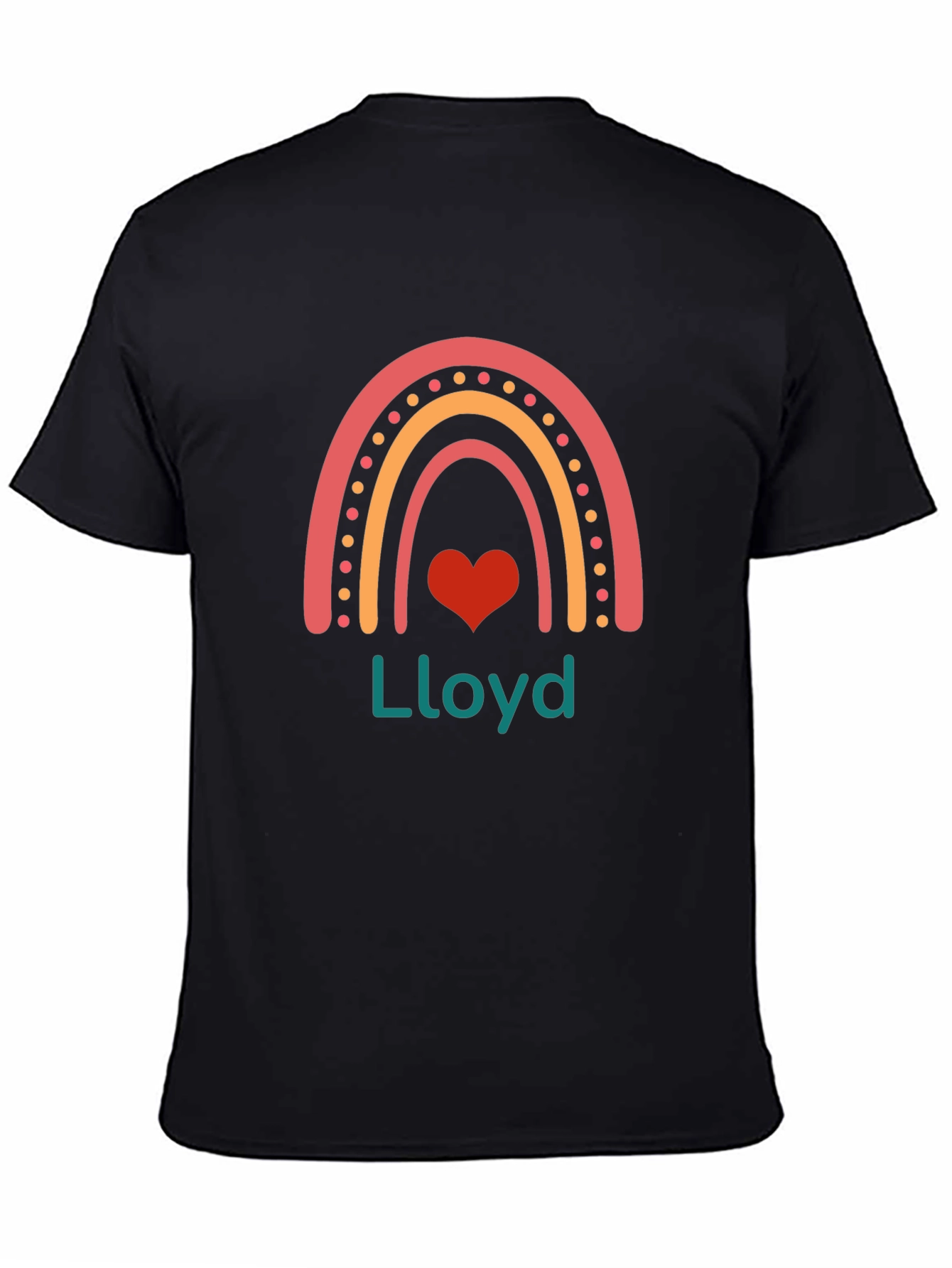 Black Personalized Rainbow Heart T-Shirt - Lloyd view 4