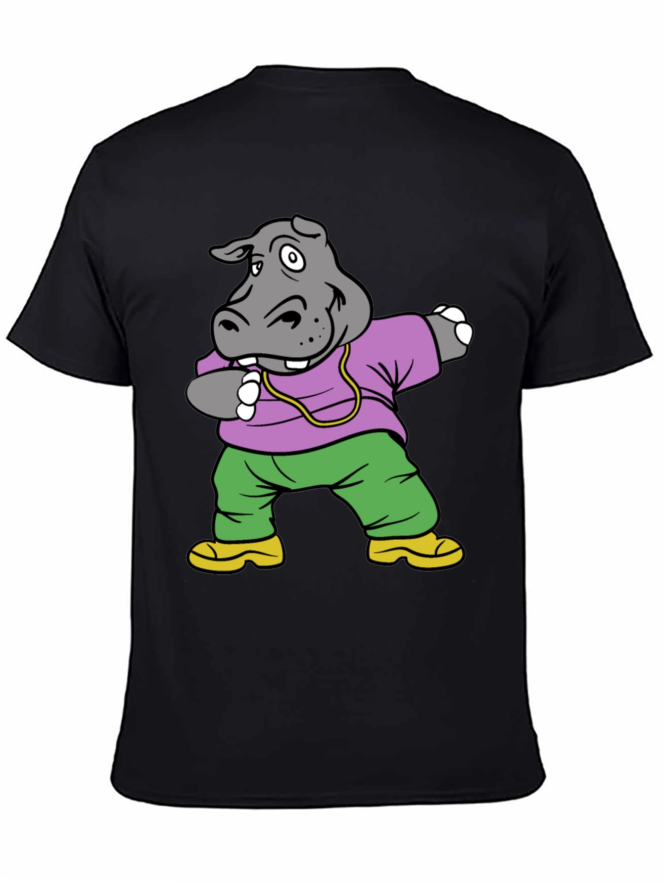Black Dabbing Hippo Graphic Tee - Cool Cartoon Shirt view 4