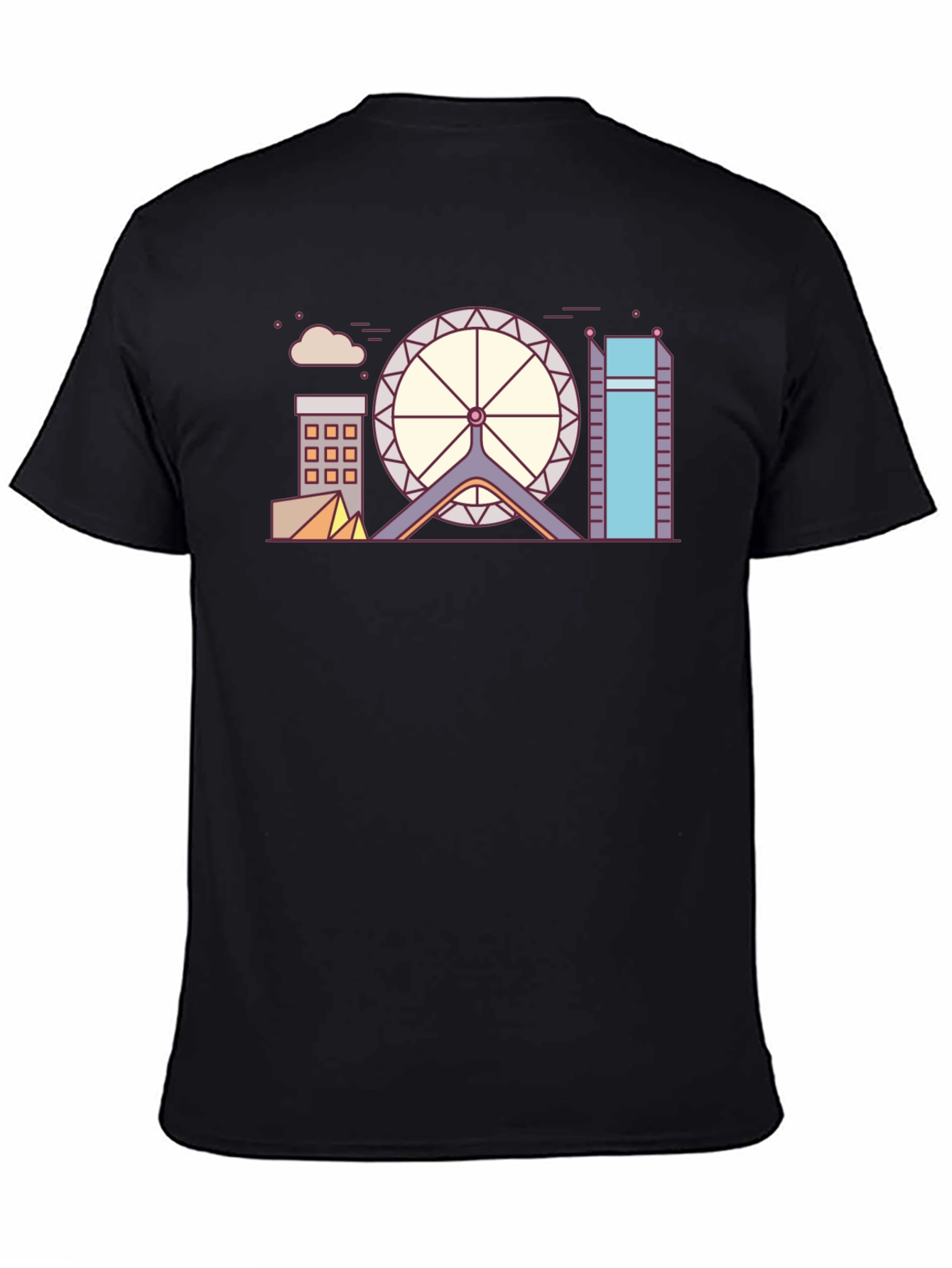 Black Geometric Cityscape Graphic Tee view 4