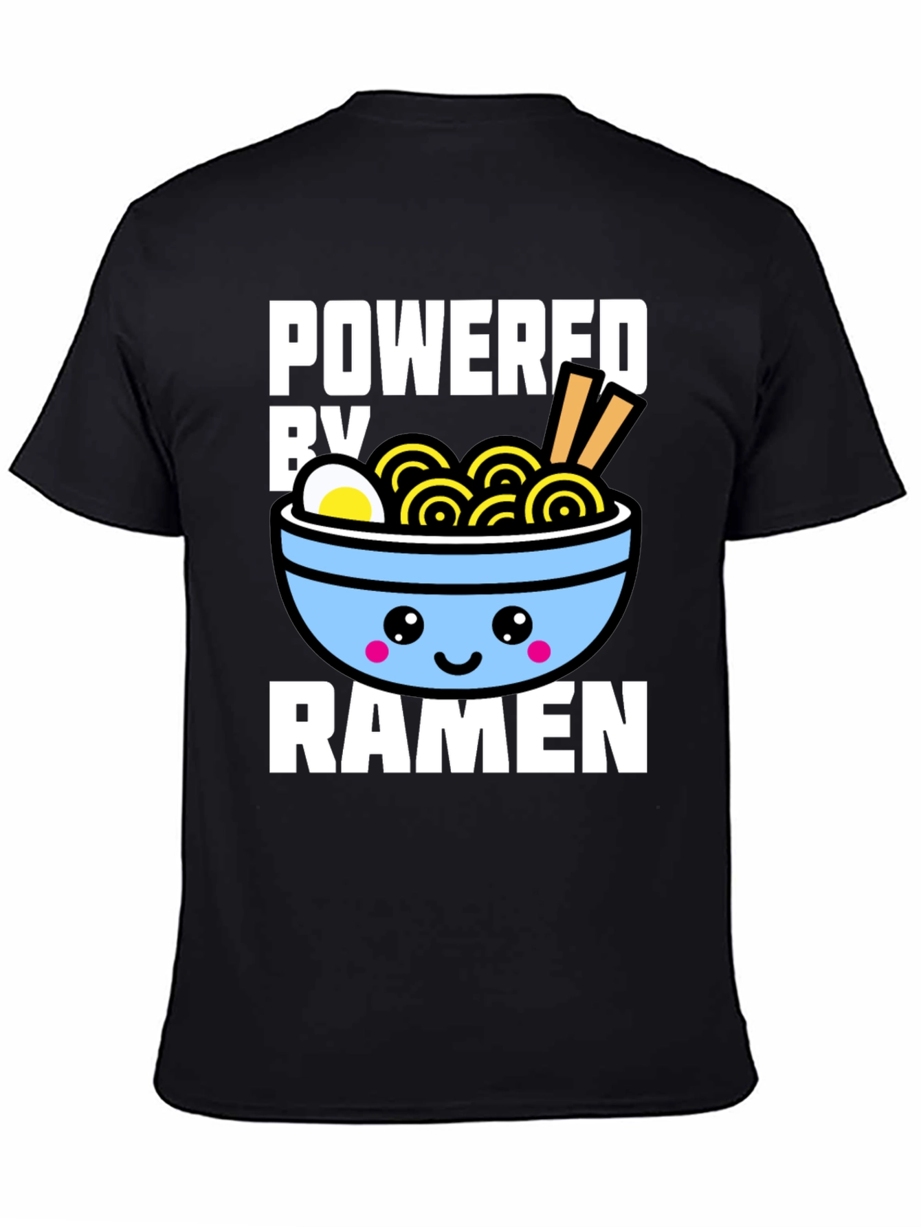 Black Powered By Ramen T-Shirt - Kawaii Noodle Bowl Graphic Tee view 4