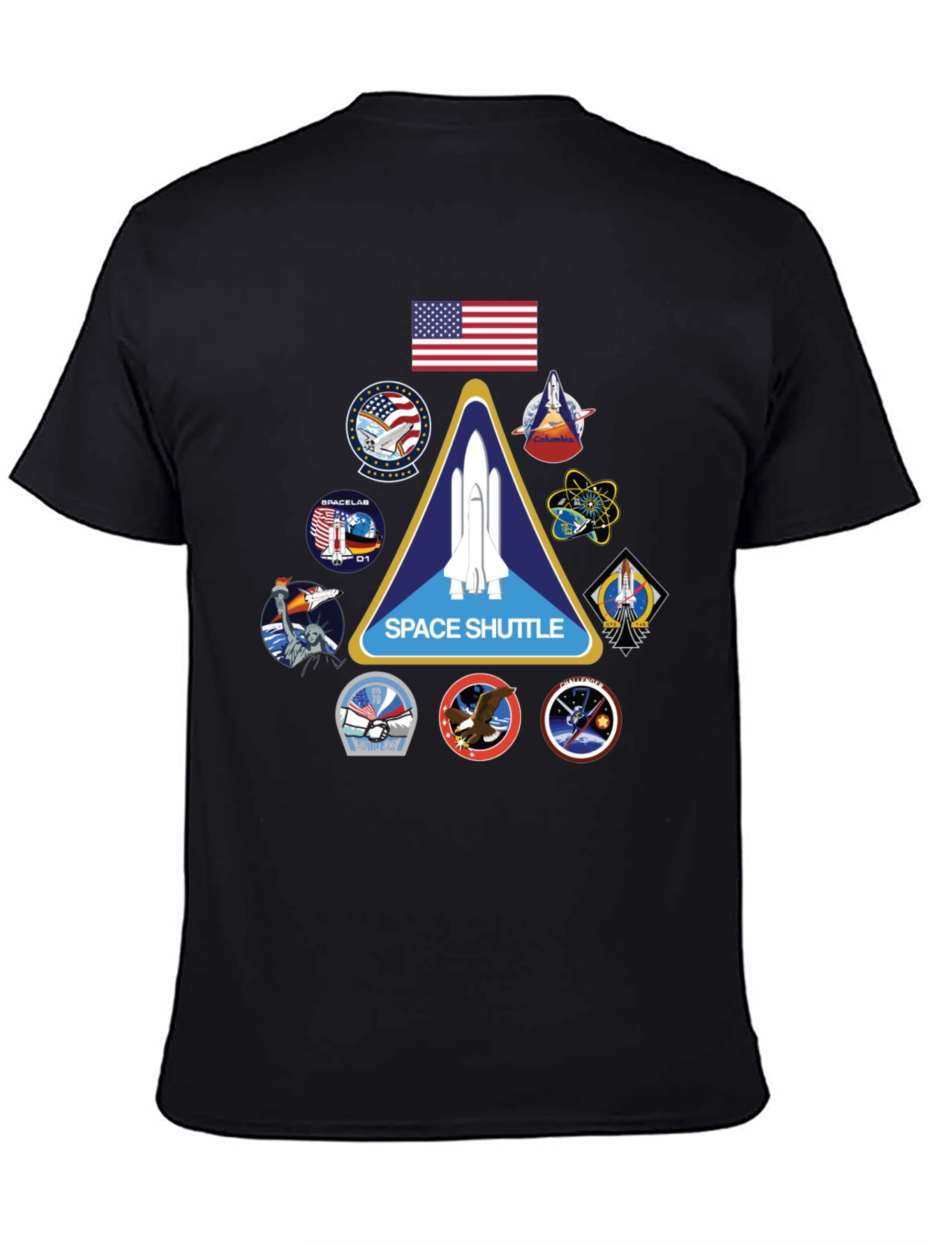 Black Space Shuttle Mission Patches Black T-Shirt view 4