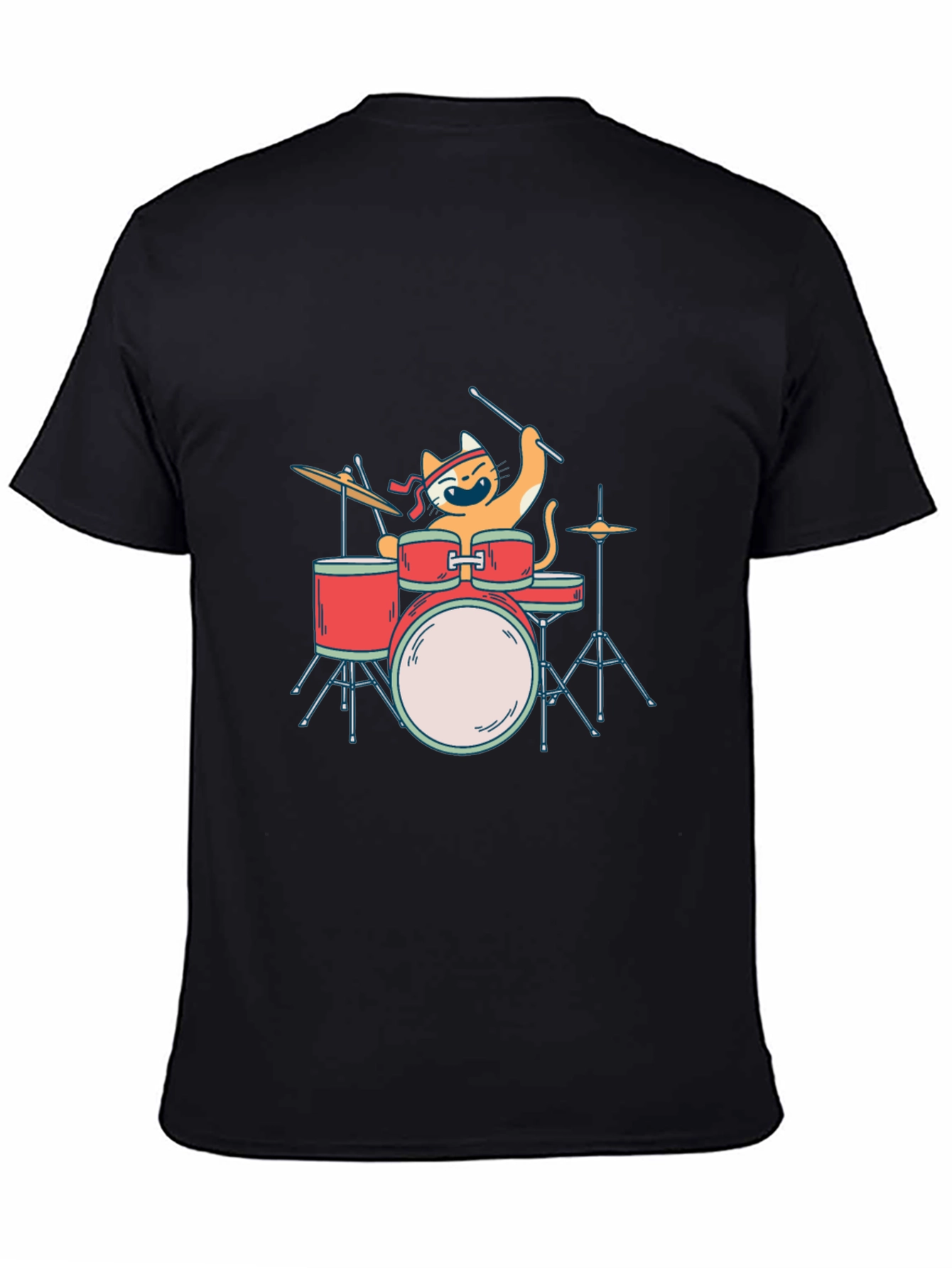 Black Cat Drummer T-Shirt - Playful Music Lover Tee view 4