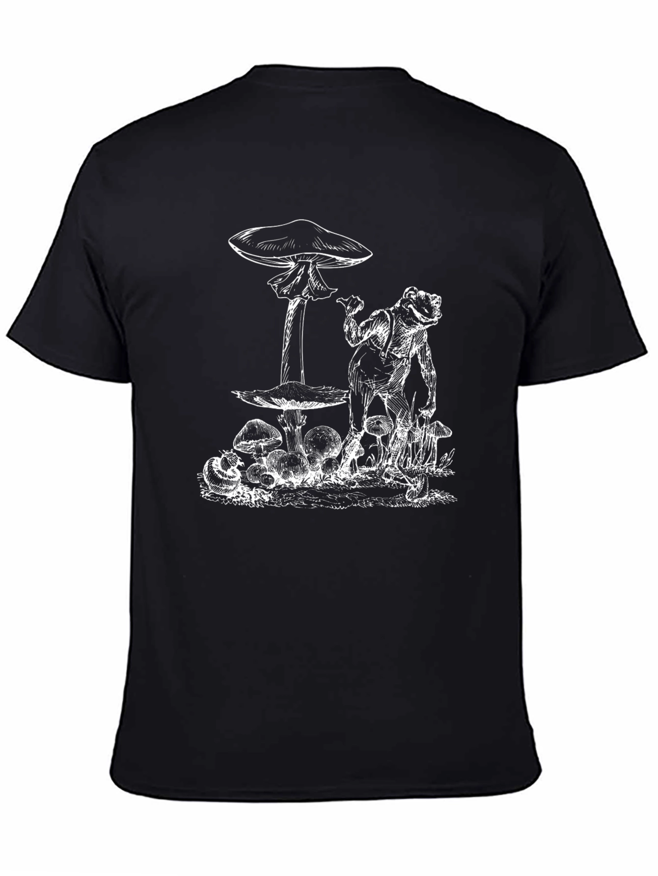 Black Frog and Mushroom Graphic Tee - Black Cotton Blend view 4