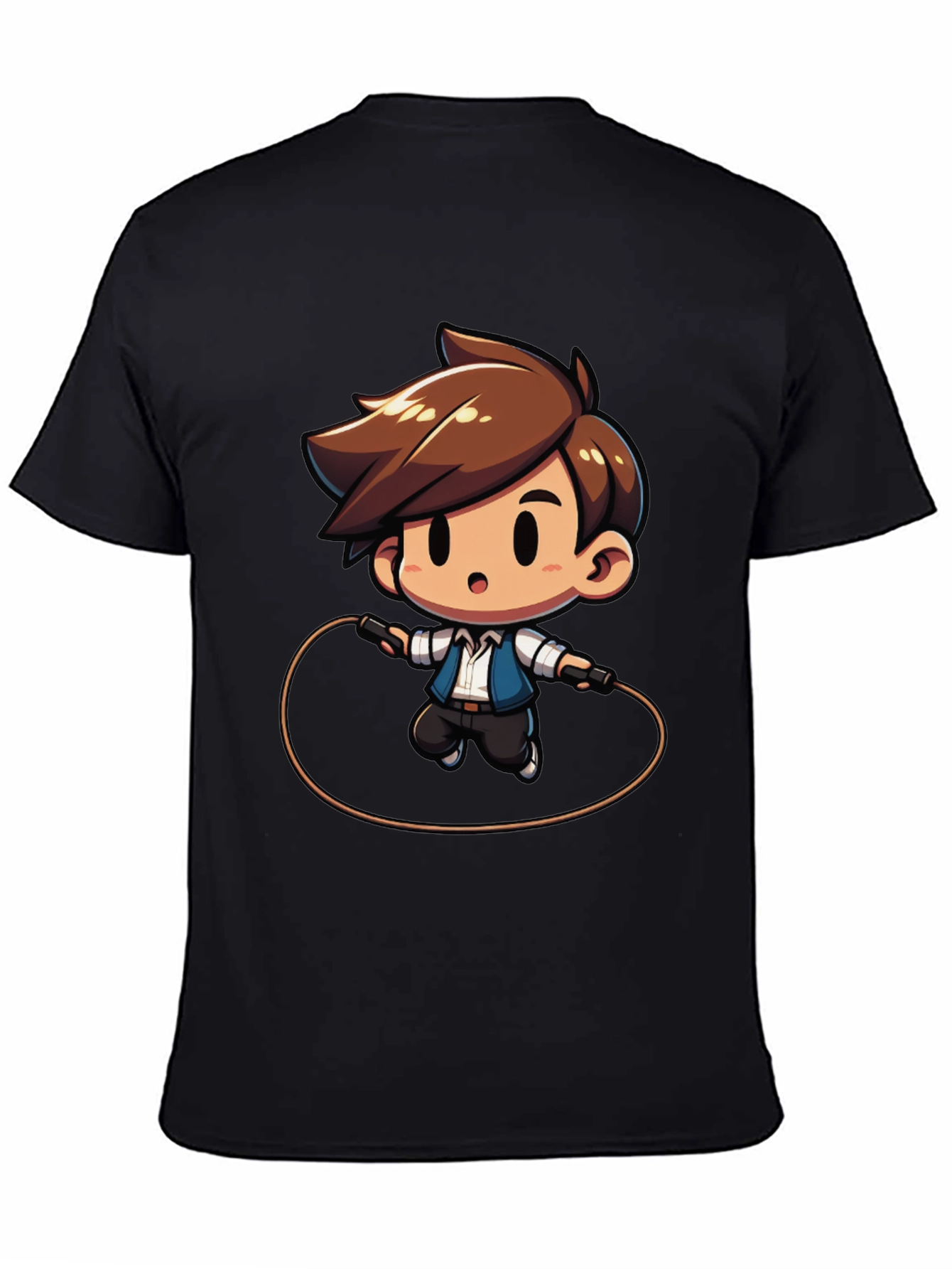 Black Cartoon Boy Jumping Rope Black T-Shirt view 4