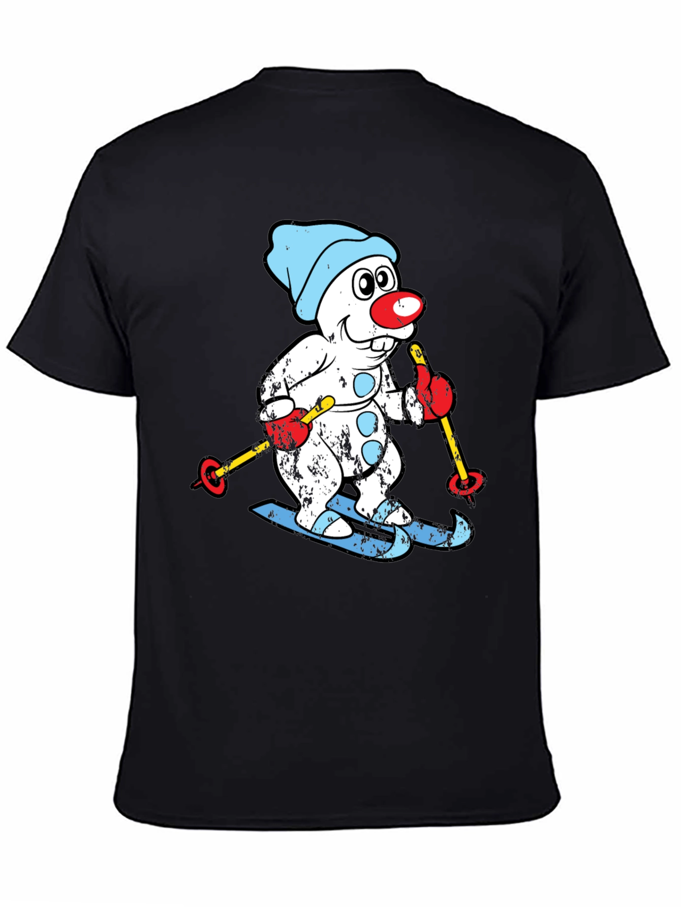 Black Skiing Snowman T-Shirt - Winter Fun view 4