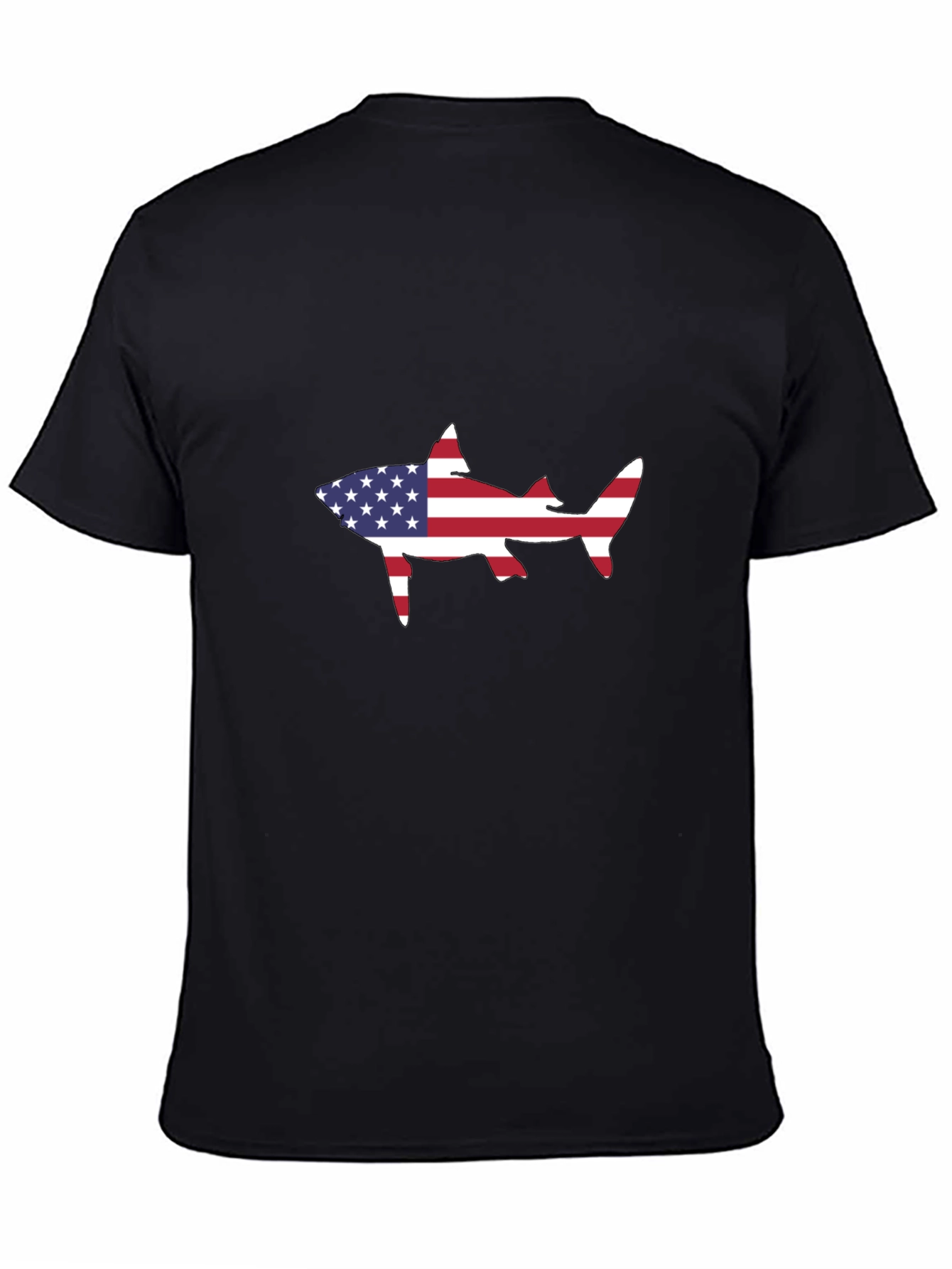 Black American Flag Shark Black T-Shirt view 4