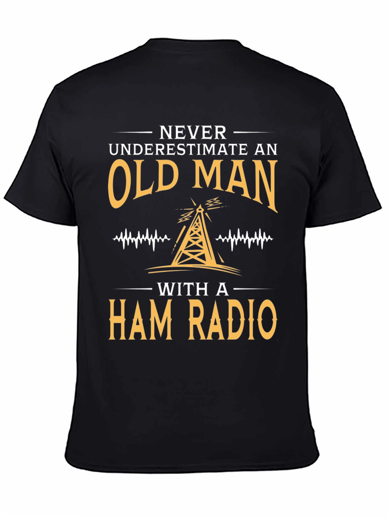Black Never Underestimate an Old Man Ham Radio T-Shirt view 4