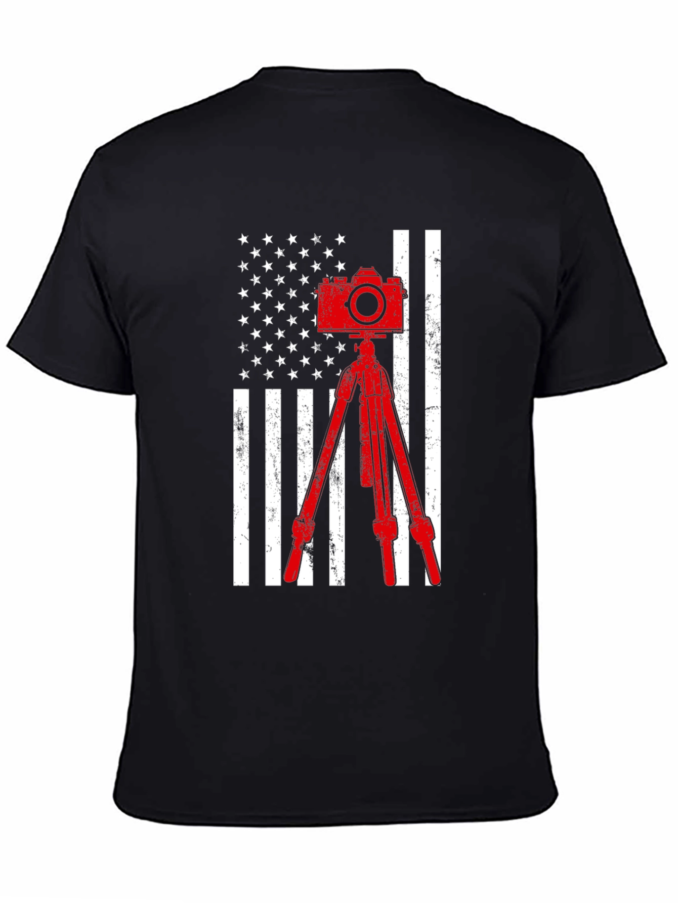 Black Patriotic Photographer T-Shirt - Camera & American Flag view 4