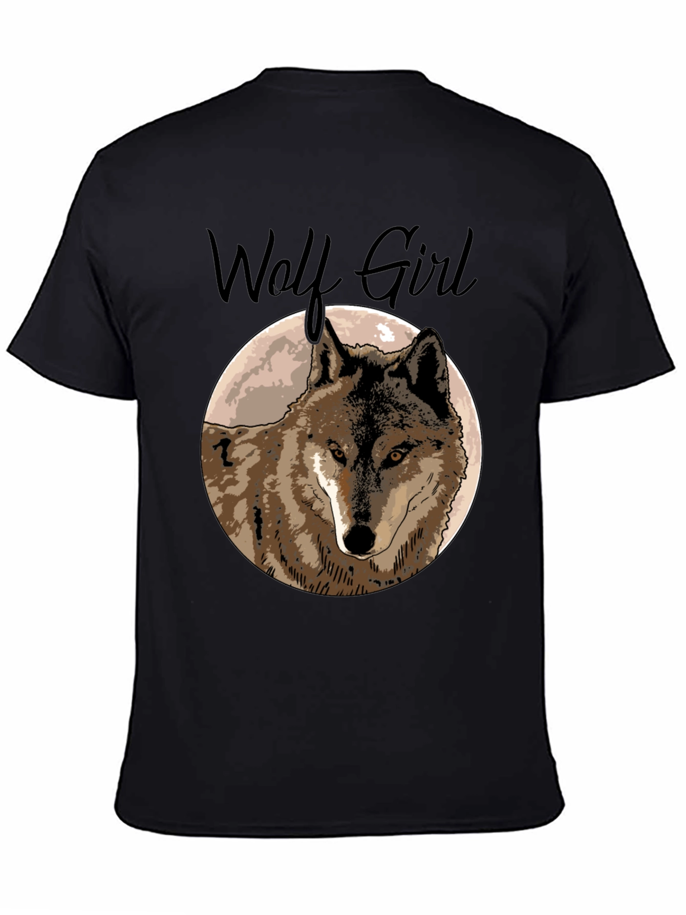 Black Wolf Girl Graphic Tee - Black Cotton T-Shirt view 4