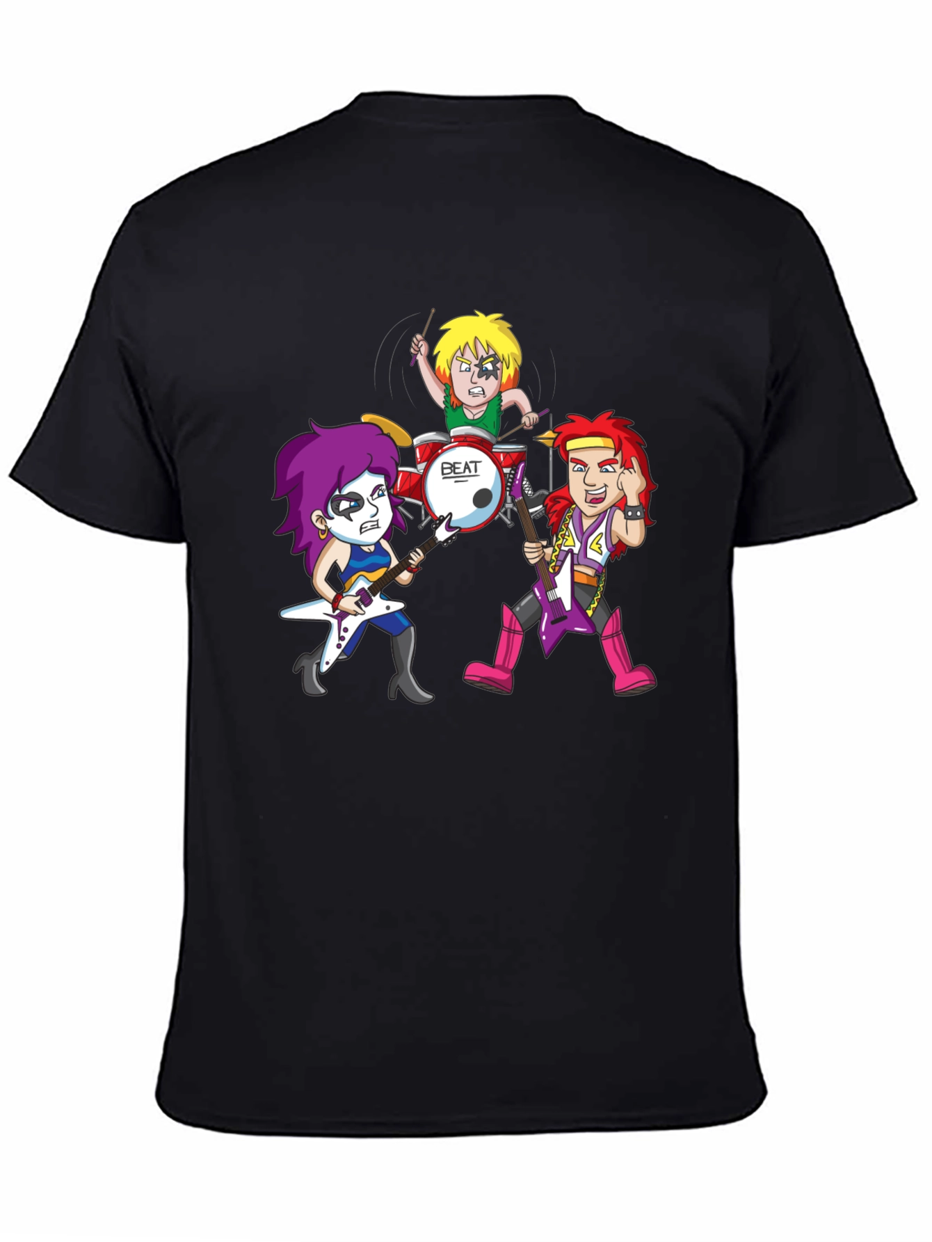Black Rock Band Cartoon Graphic Black T-Shirt view 4