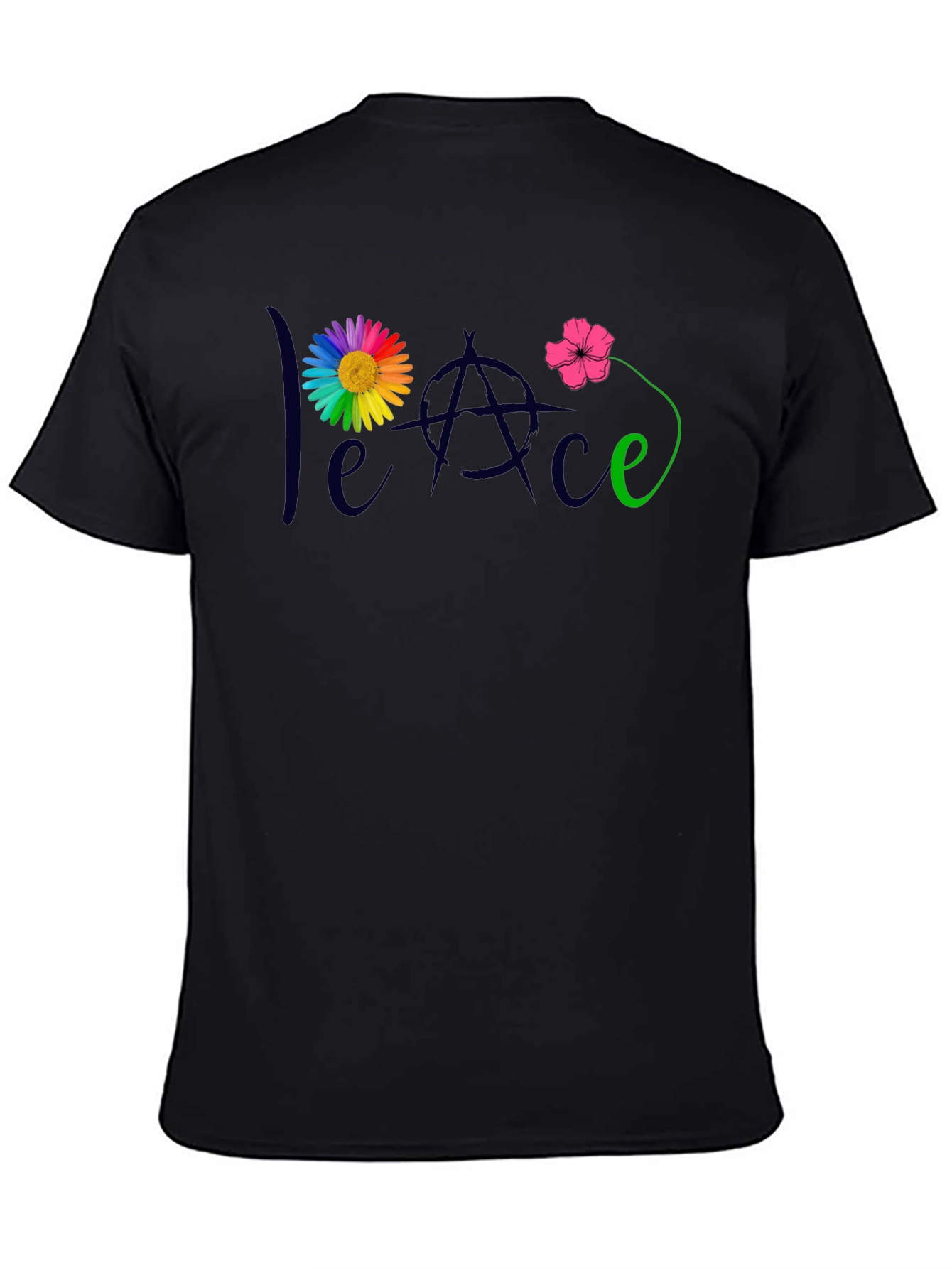 Black Peace Flower T-Shirt - Men's Black Tee view 4