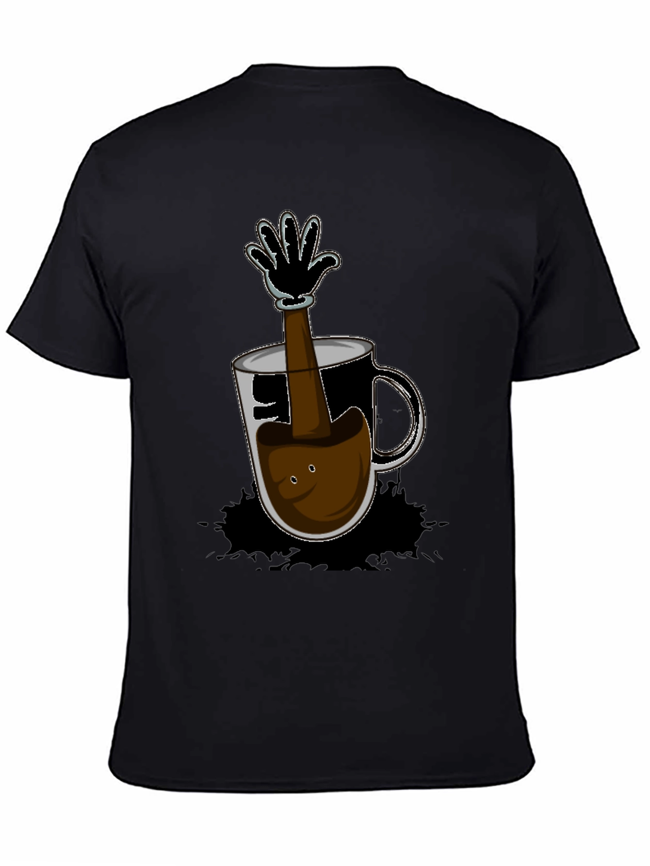 Black Cartoon Coffee Hand T-Shirt - Unique Graphic Tee view 4
