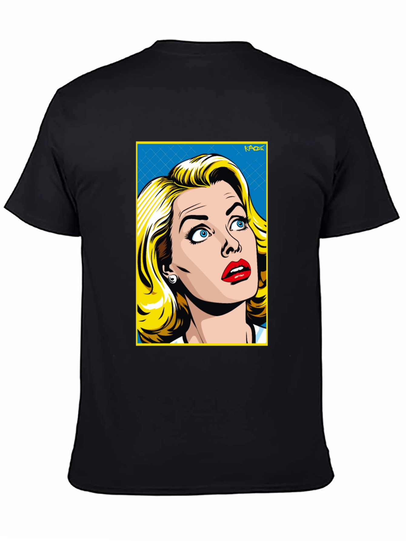 Black Retro Pop Art Woman T-Shirt - Black Cotton Tee view 4