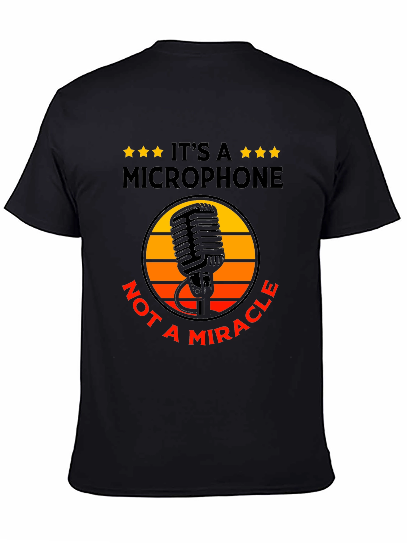 Black Retro Microphone Graphic Tee -  "It's a Microphone, Not a Miracle" view 4