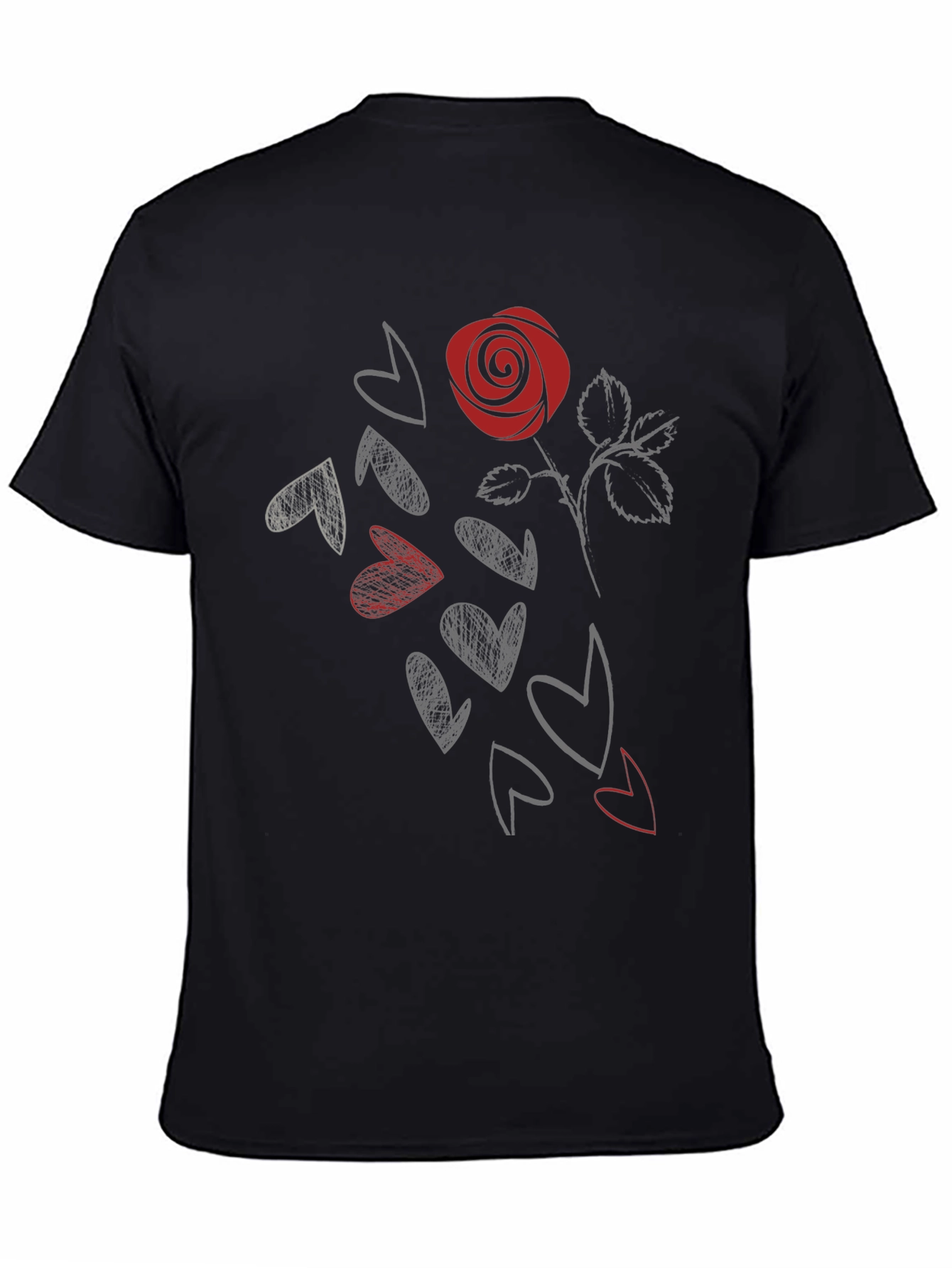 Black Rose & Hearts Graphic Tee - Stylish Black T-Shirt view 4