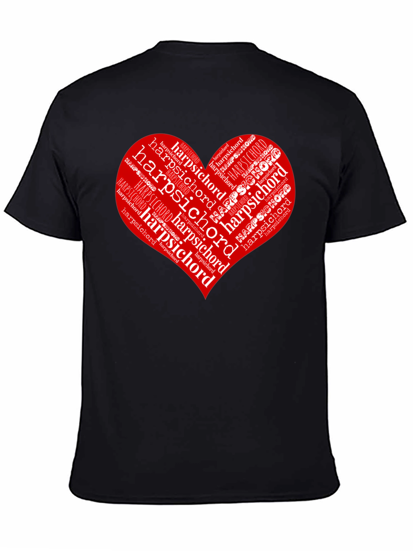 Black Harpsichord Heart T-Shirt - Music Lover Tee view 4