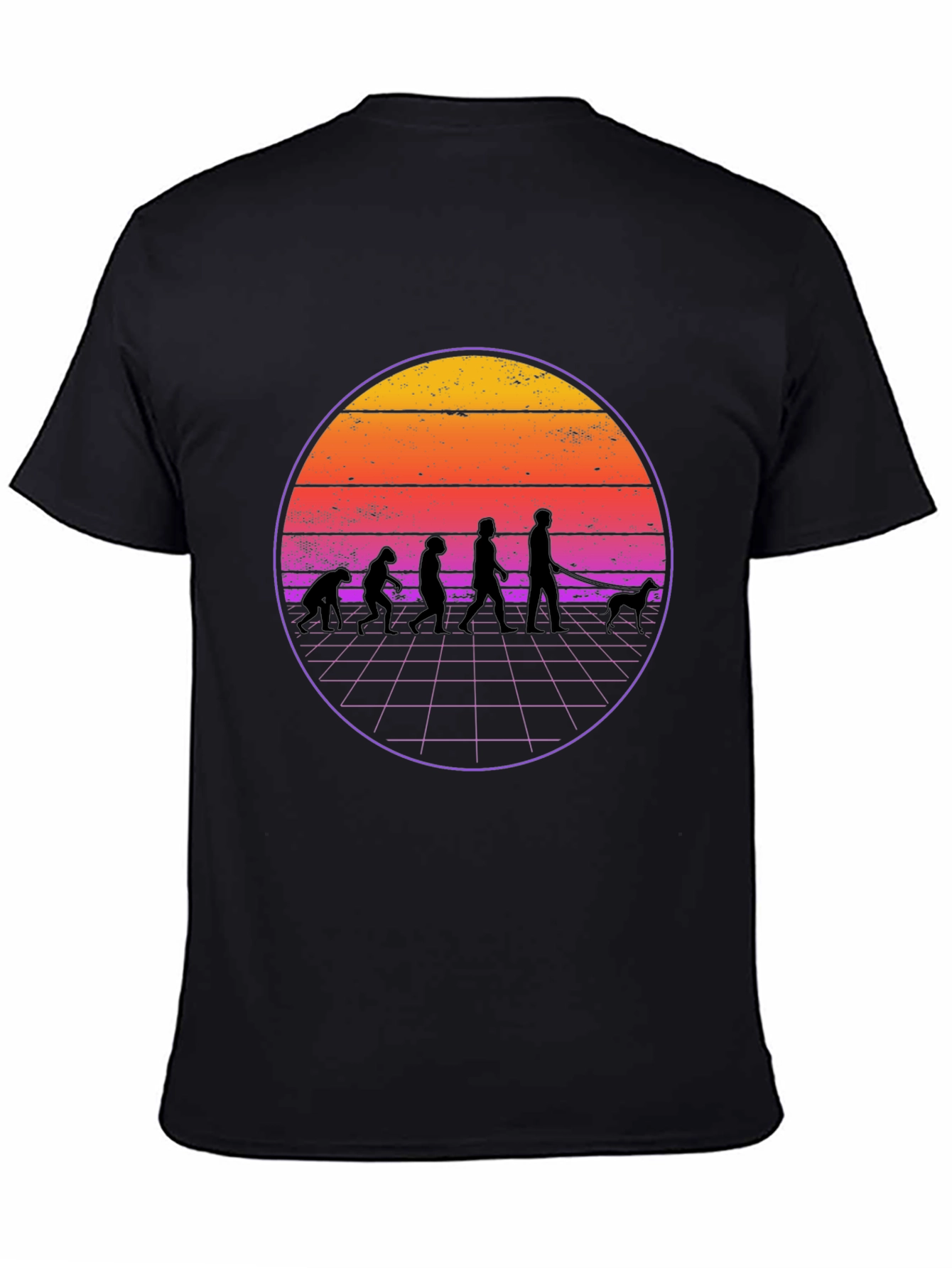 Black Retro Evolution Dog Walker Black T-Shirt view 4