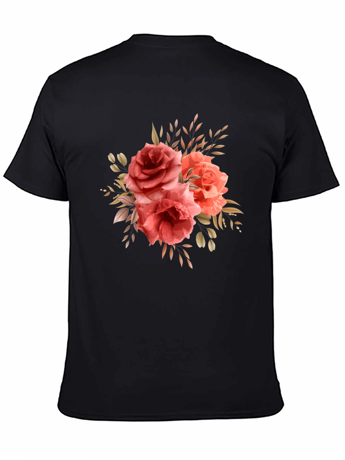 Black Floral Roses Graphic Print Black T-Shirt view 4